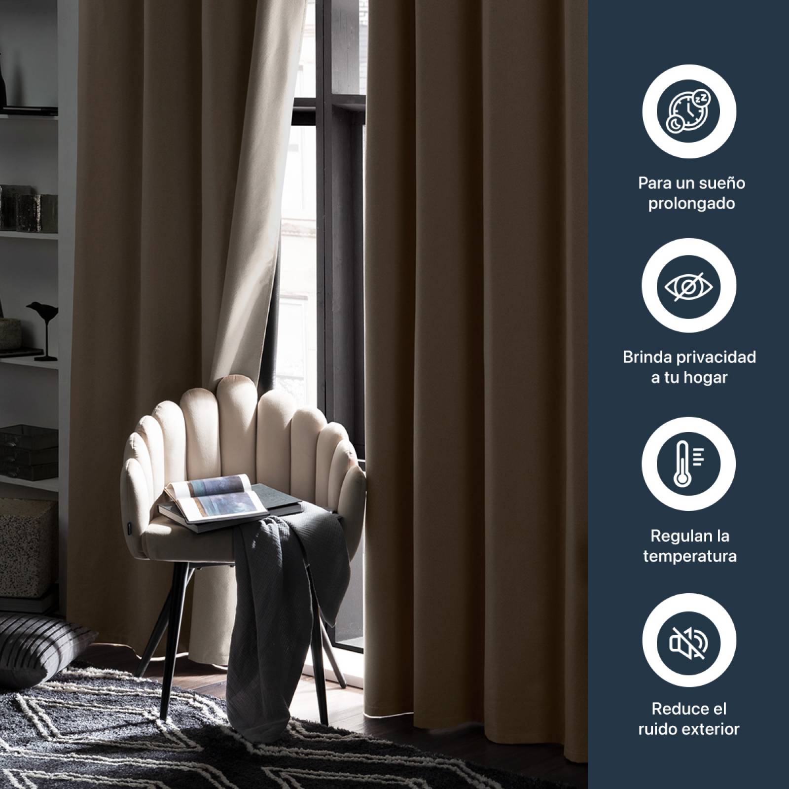 Cortinas 100% Blackout Textura Lino 2.80x2.20m Café ESQUIMAL