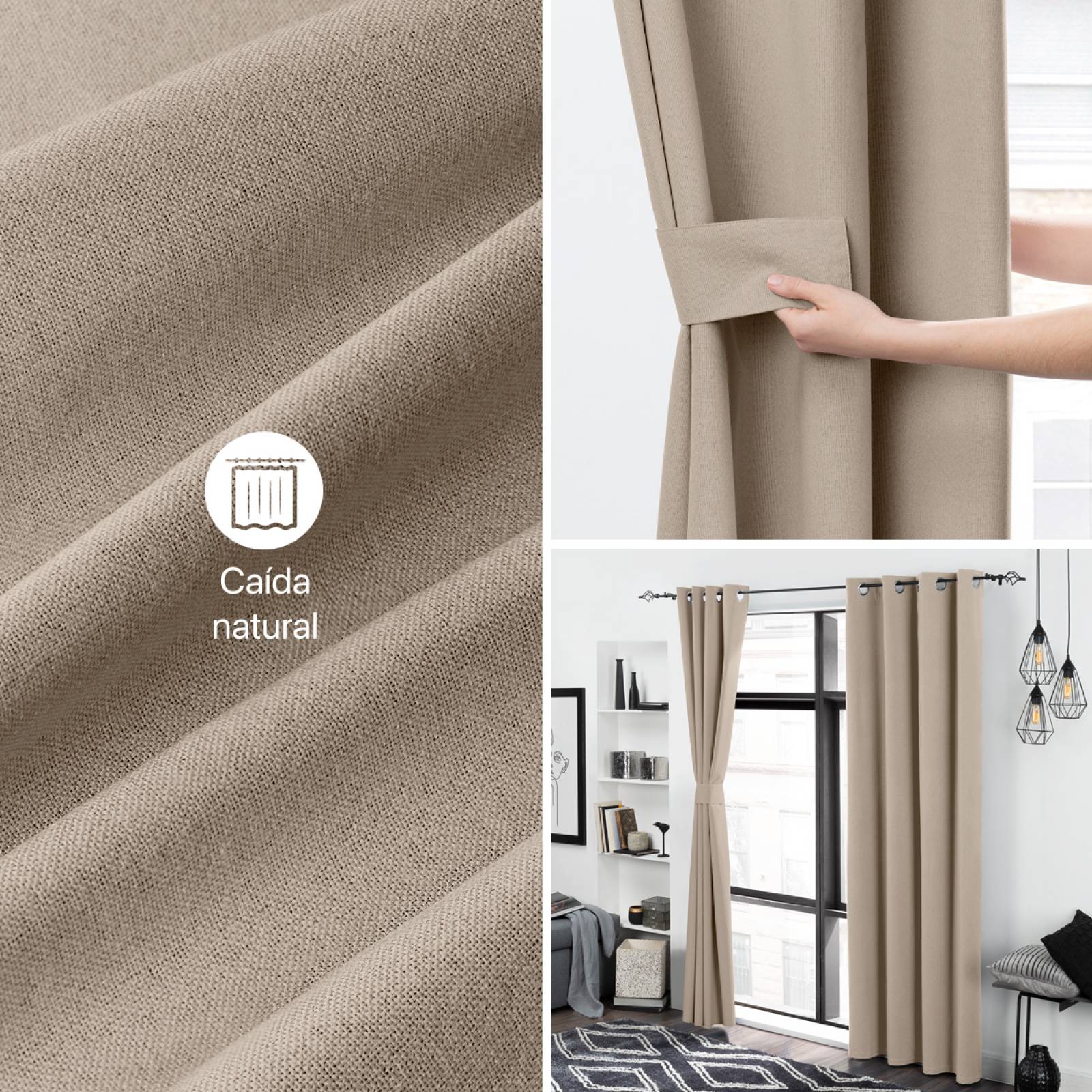 Cortinas 100% Blackout Textura Lino 2.80x2.20m Café ESQUIMAL