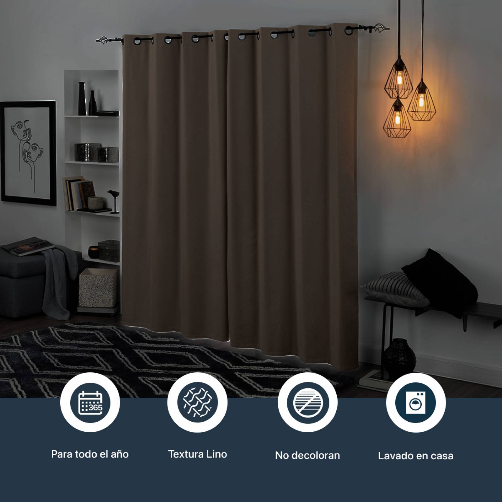 Cortinas 100% Blackout Textura Lino 2.80x2.20m Café ESQUIMAL