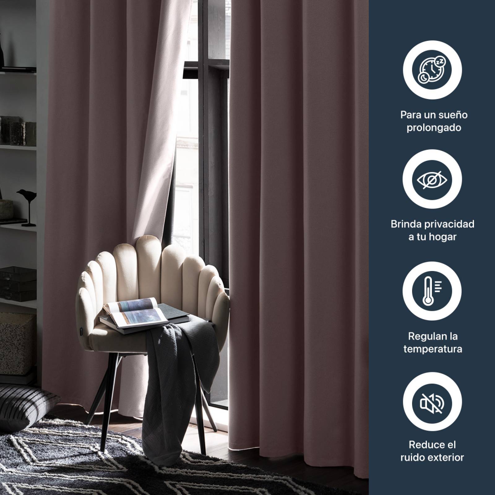 Cortinas 100% Blackout Textura Lino 2.80x2.20m Rosa ESQUIMAL