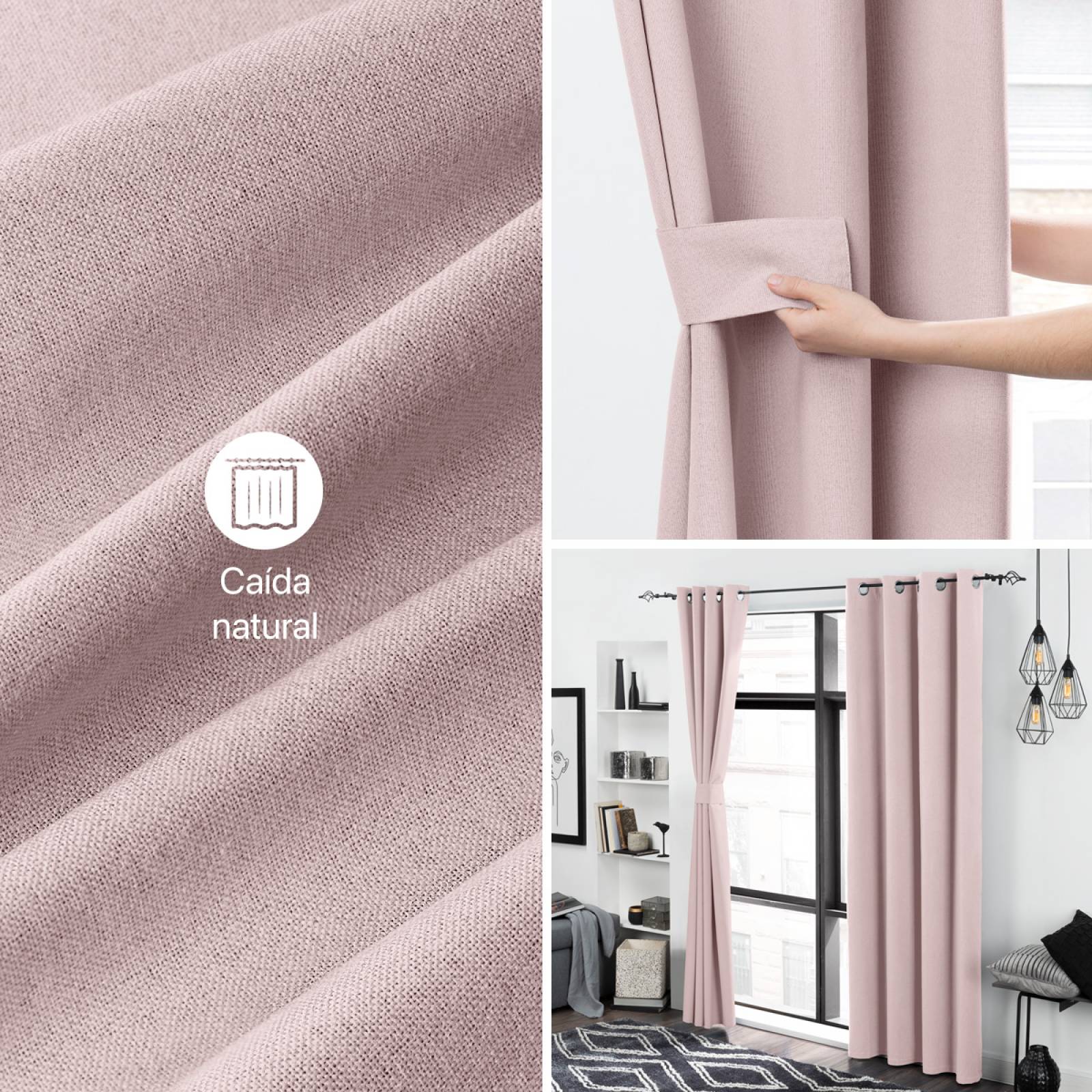 Cortinas 100% Blackout Textura Lino 2.80x2.20m Rosa ESQUIMAL