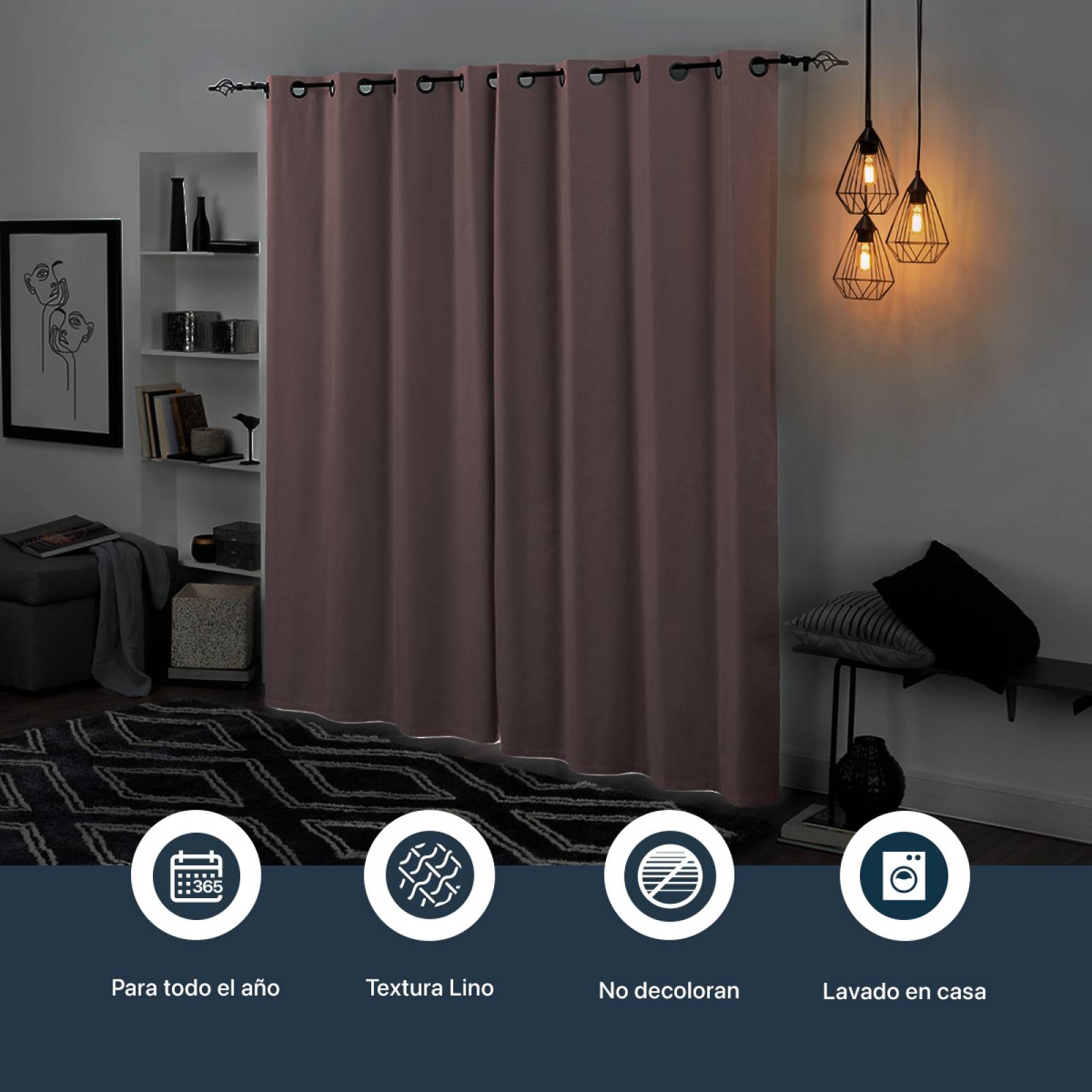Cortinas 100% Blackout Textura Lino 2.80x2.20m Rosa ESQUIMAL