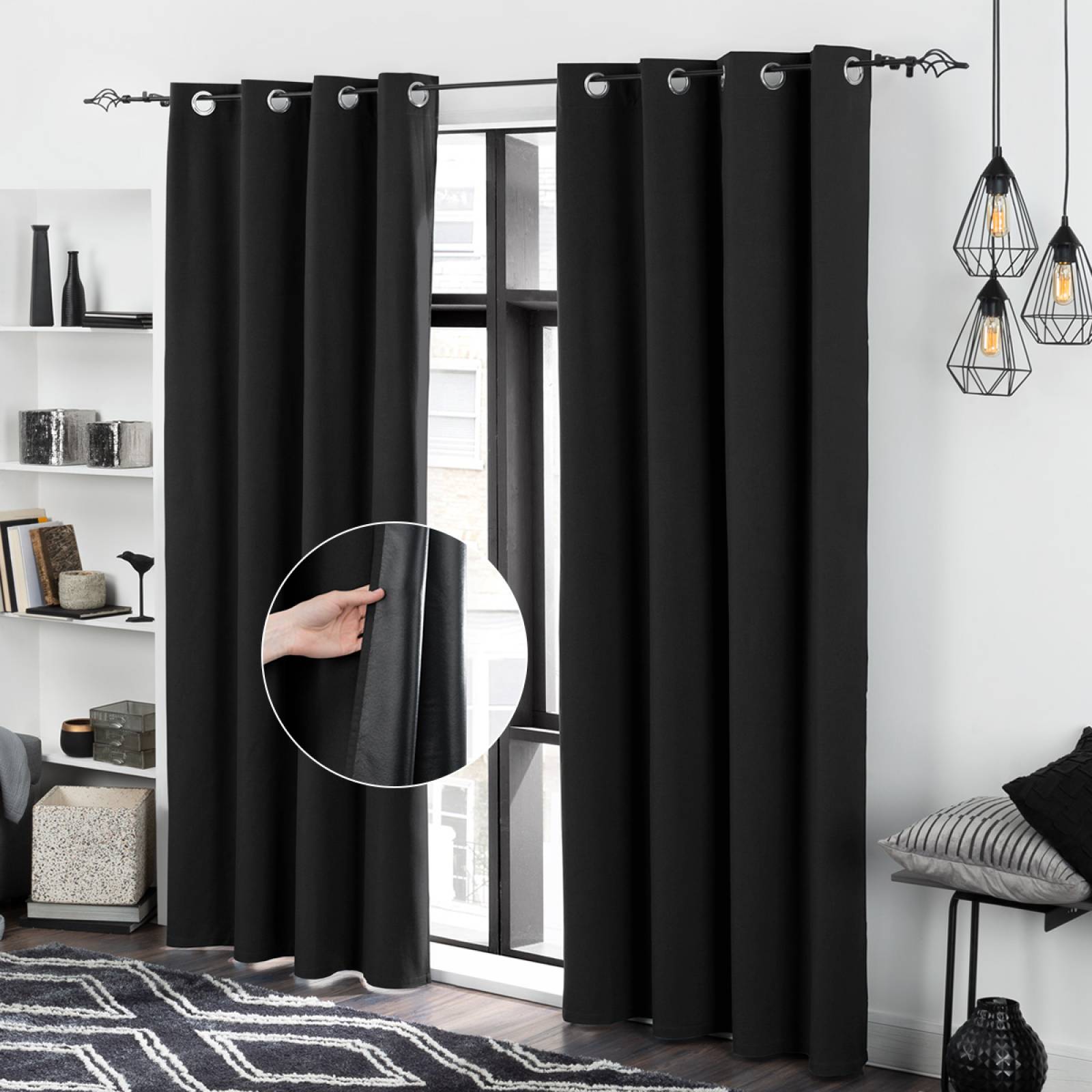Cortinas 100% Blackout Textura Lino 2.80x2.20m Negro ESQUIMAL