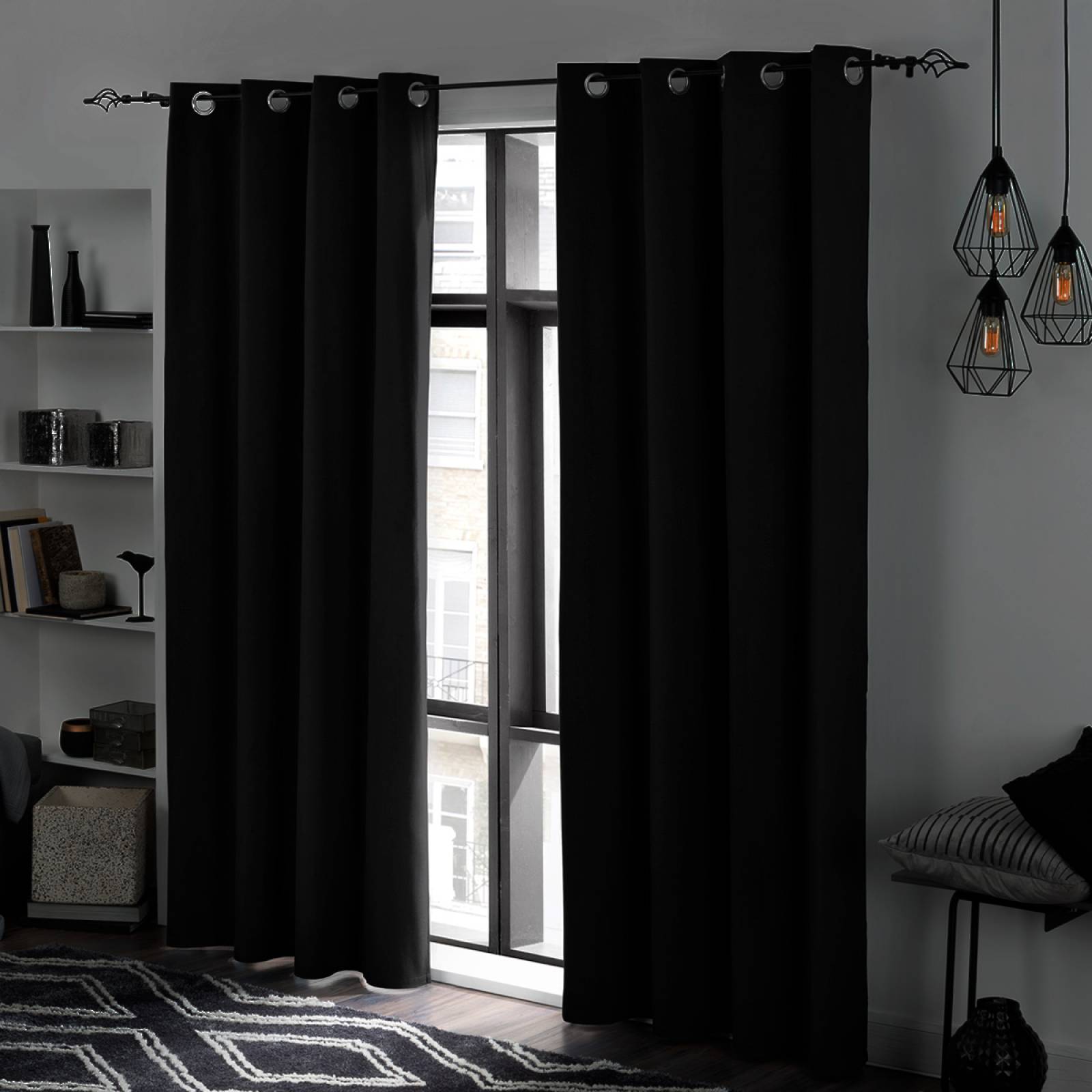 Cortinas 100% Blackout Textura Lino 2.80x2.20m Negro ESQUIMAL