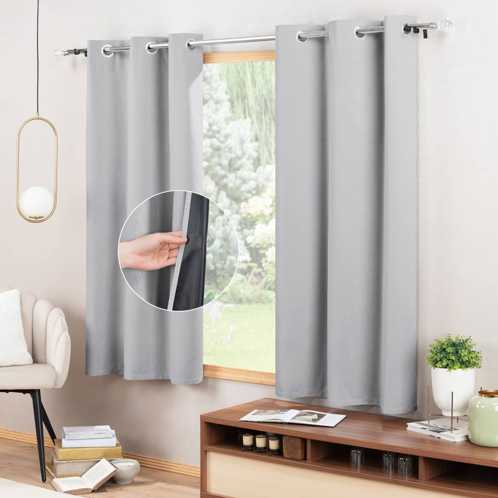 Cortinas 100% Blackout con Textura Lino 2.14x1.60m Gris claro ESQUIMAL.