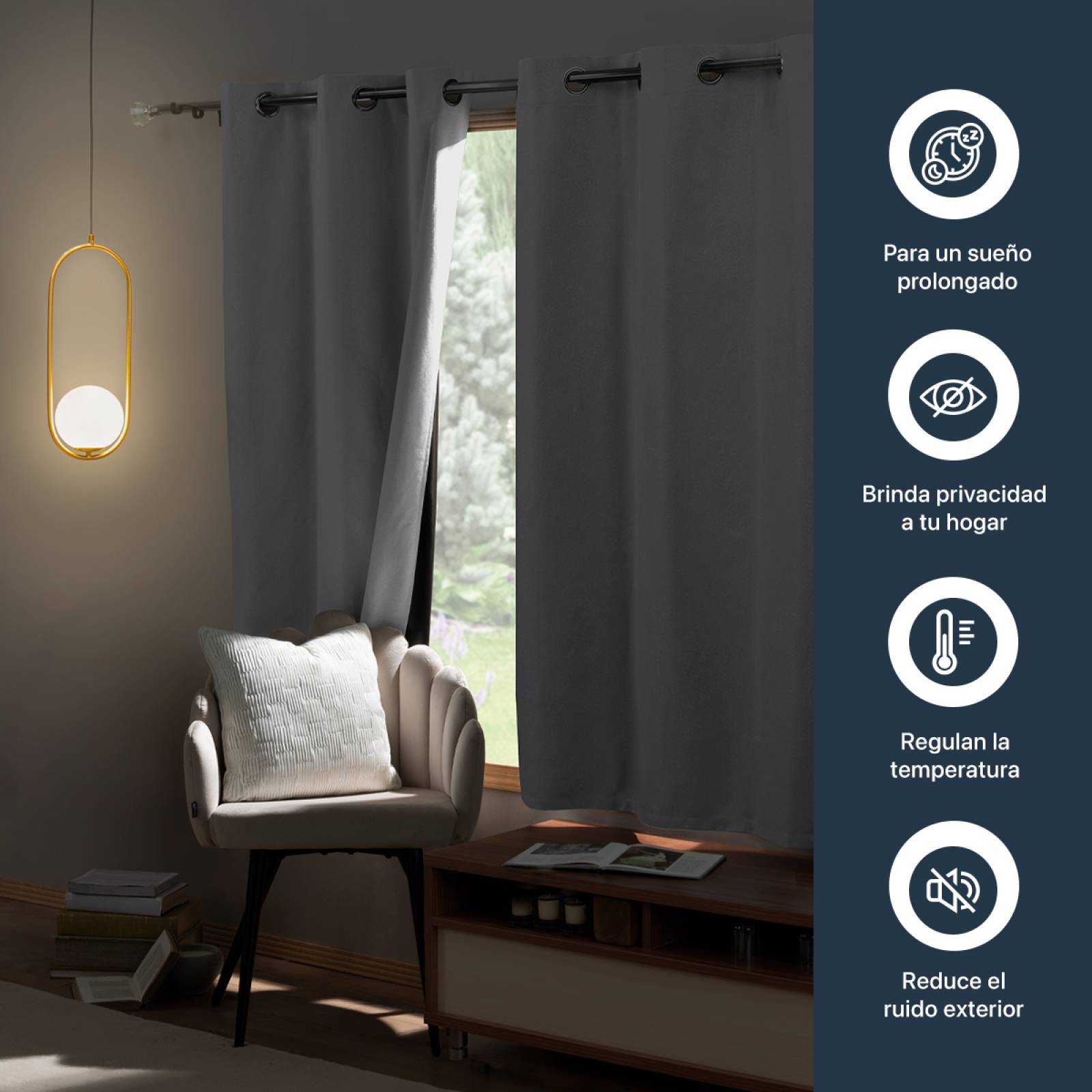 Cortinas 100% Blackout con Textura Lino 2.14x1.60m Gris claro ESQUIMAL.