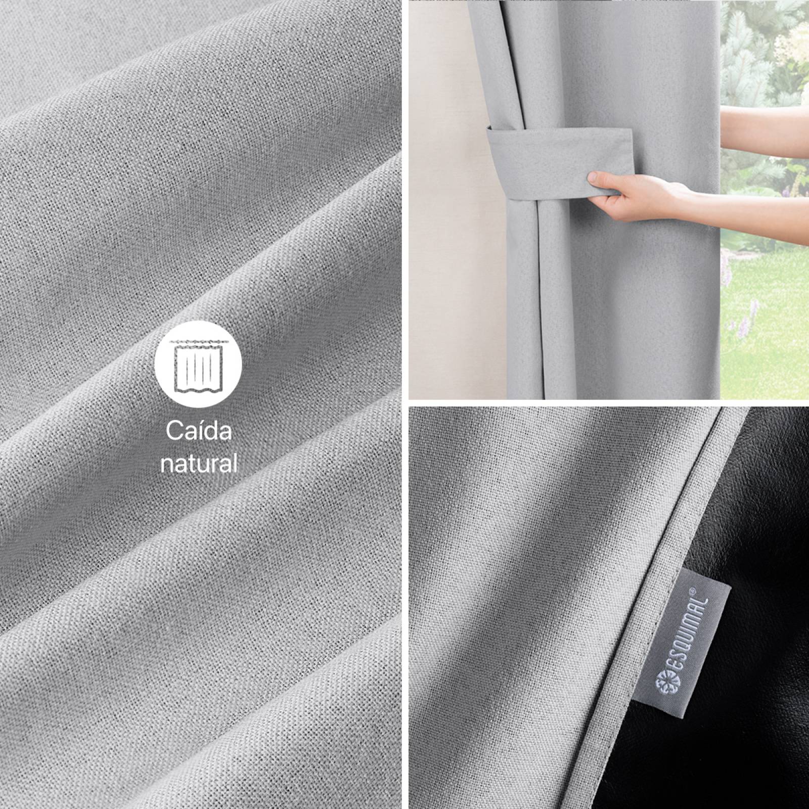 Cortinas 100% Blackout con Textura Lino 2.14x1.60m Gris claro ESQUIMAL.