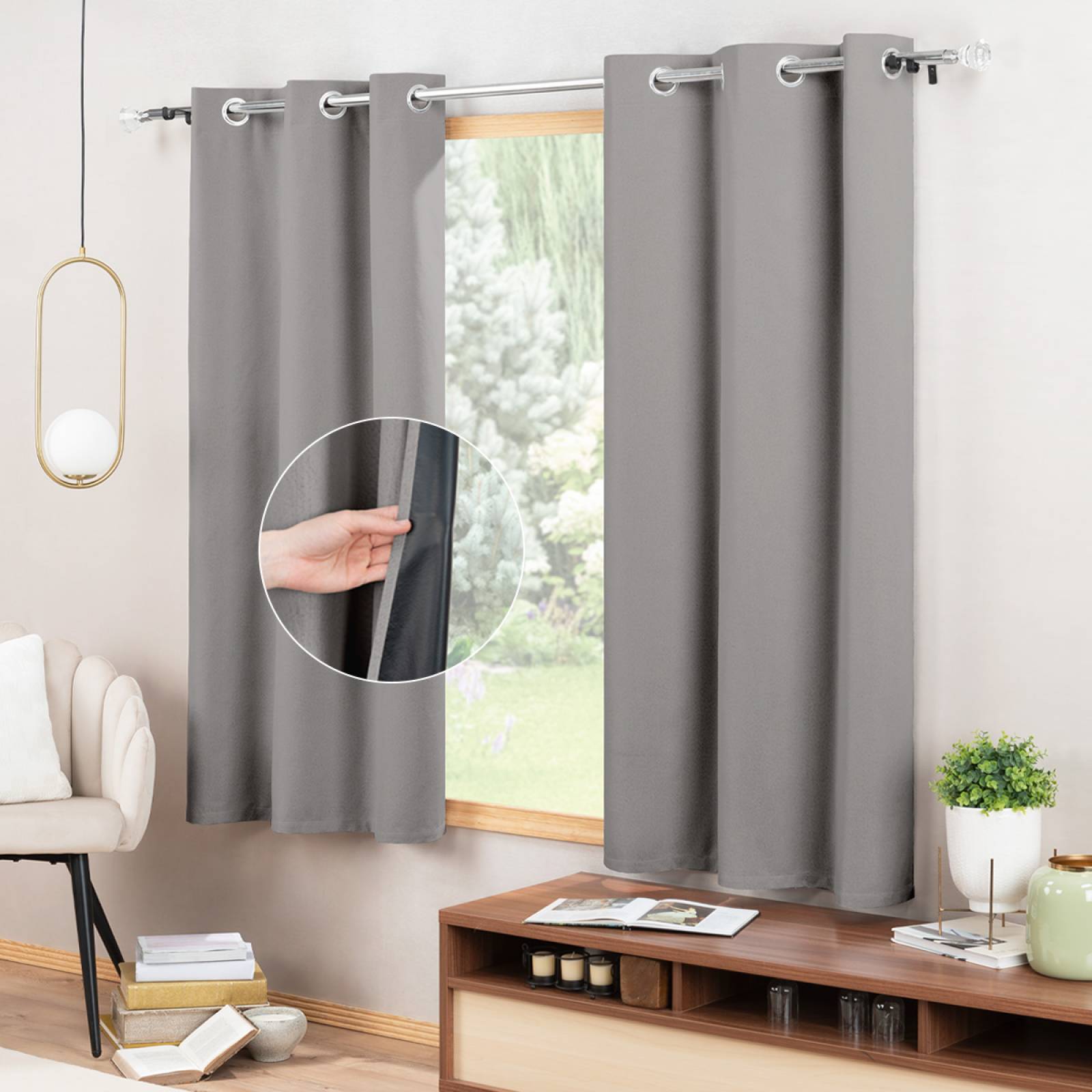 Cortinas 100% Blackout con Textura Lino 2.14x1.60m Gris oscuro ESQUIMAL