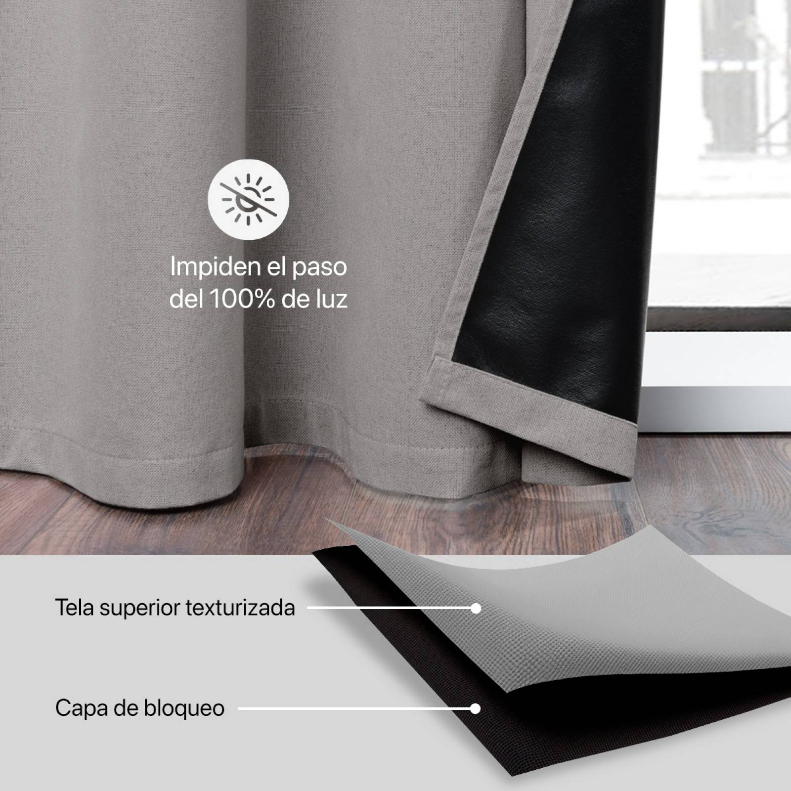 Cortinas 100% Blackout con Textura Lino 2.14x1.60m Gris oscuro ESQUIMAL
