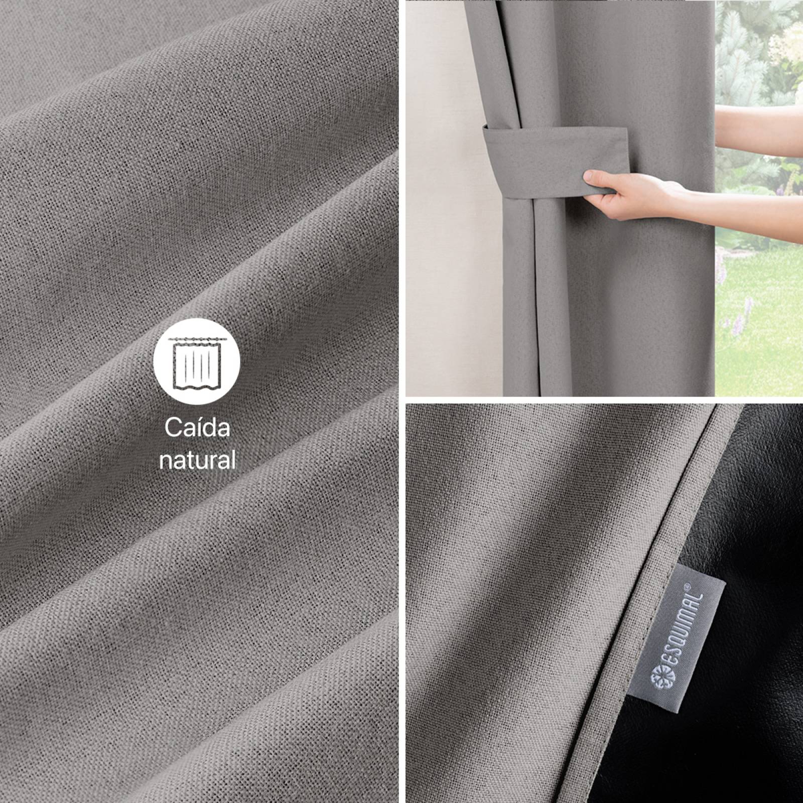 Cortinas 100% Blackout con Textura Lino 2.14x1.60m Gris oscuro ESQUIMAL