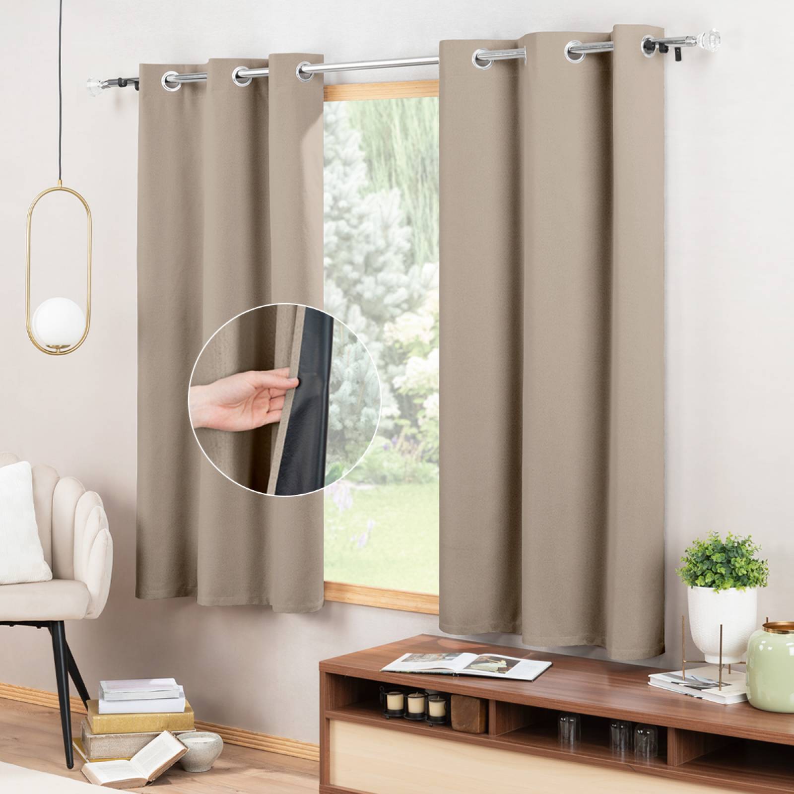 Cortinas 100% Blackout con Textura Lino 2.14x1.60m Café ESQUIMAL.