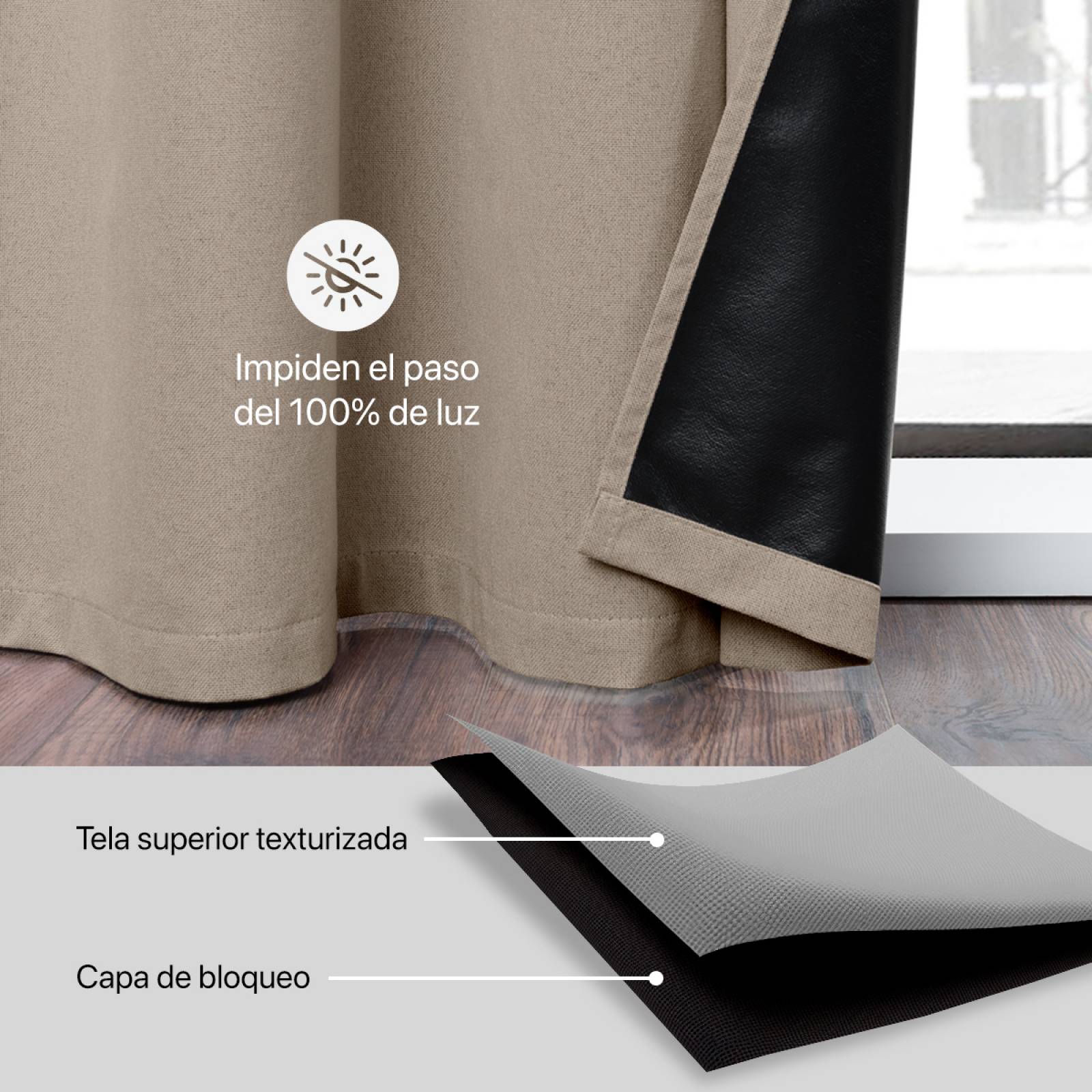 Cortinas 100% Blackout con Textura Lino 2.14x1.60m Café ESQUIMAL.