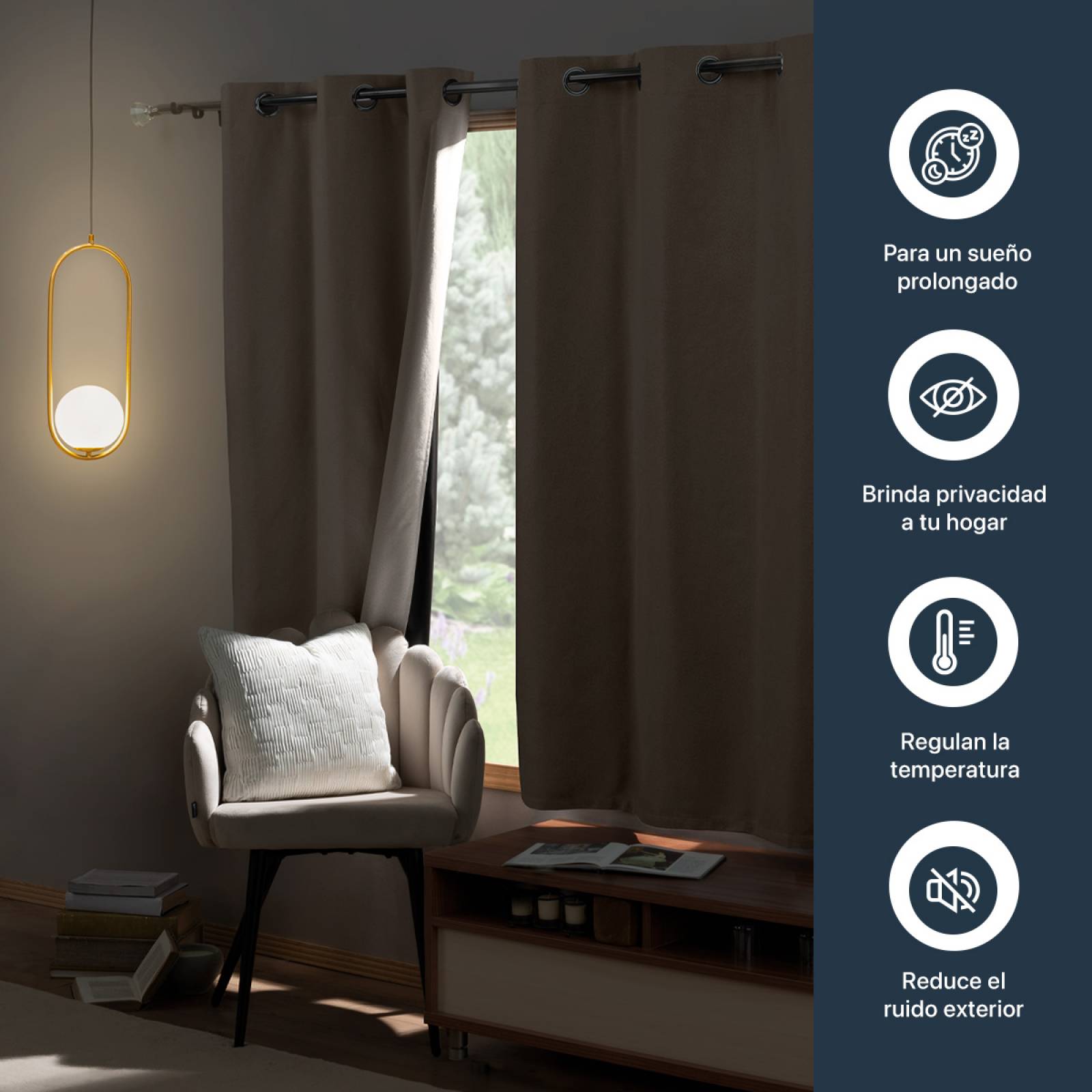Cortinas 100% Blackout con Textura Lino 2.14x1.60m Café ESQUIMAL.