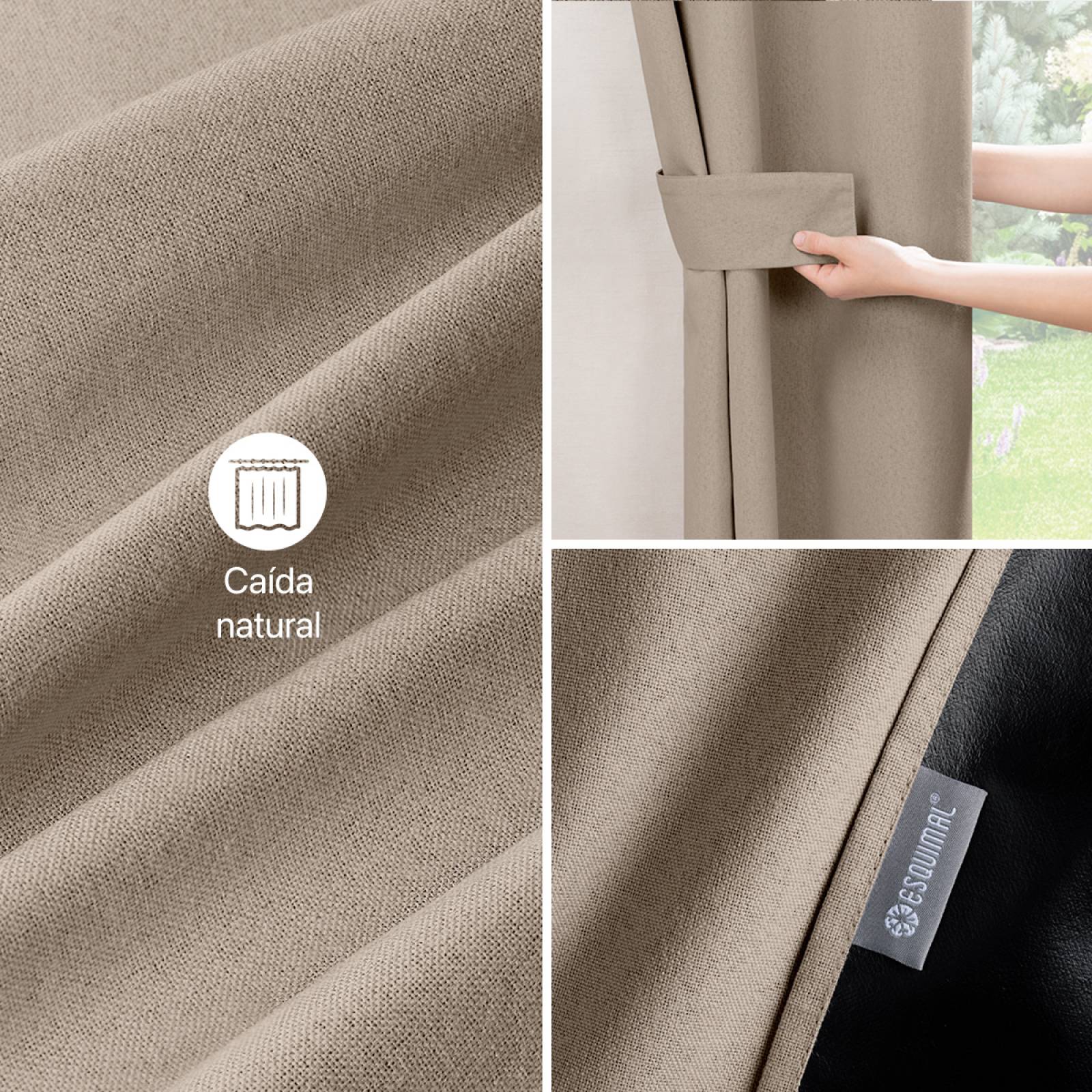Cortinas 100% Blackout con Textura Lino 2.14x1.60m Café ESQUIMAL.