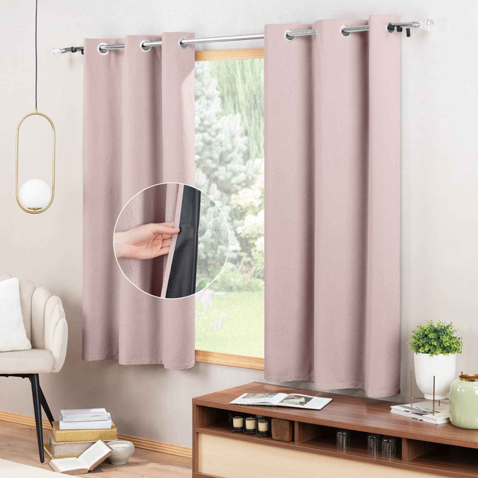 Cortinas 100% Blackout Textura Lino 2.14x1.60m Rosa ESQUIMAL