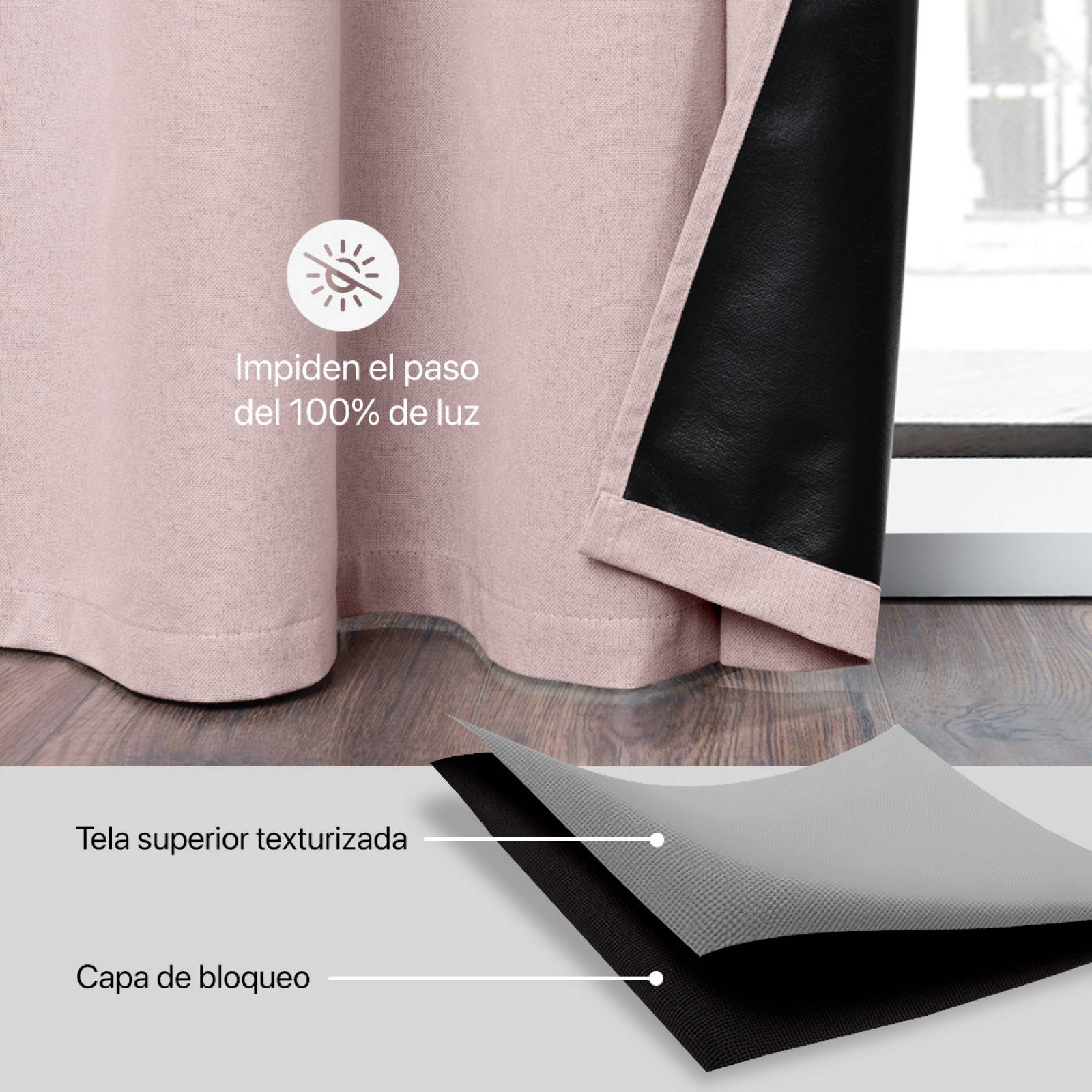 Cortinas 100% Blackout Textura Lino 2.14x1.60m Rosa ESQUIMAL