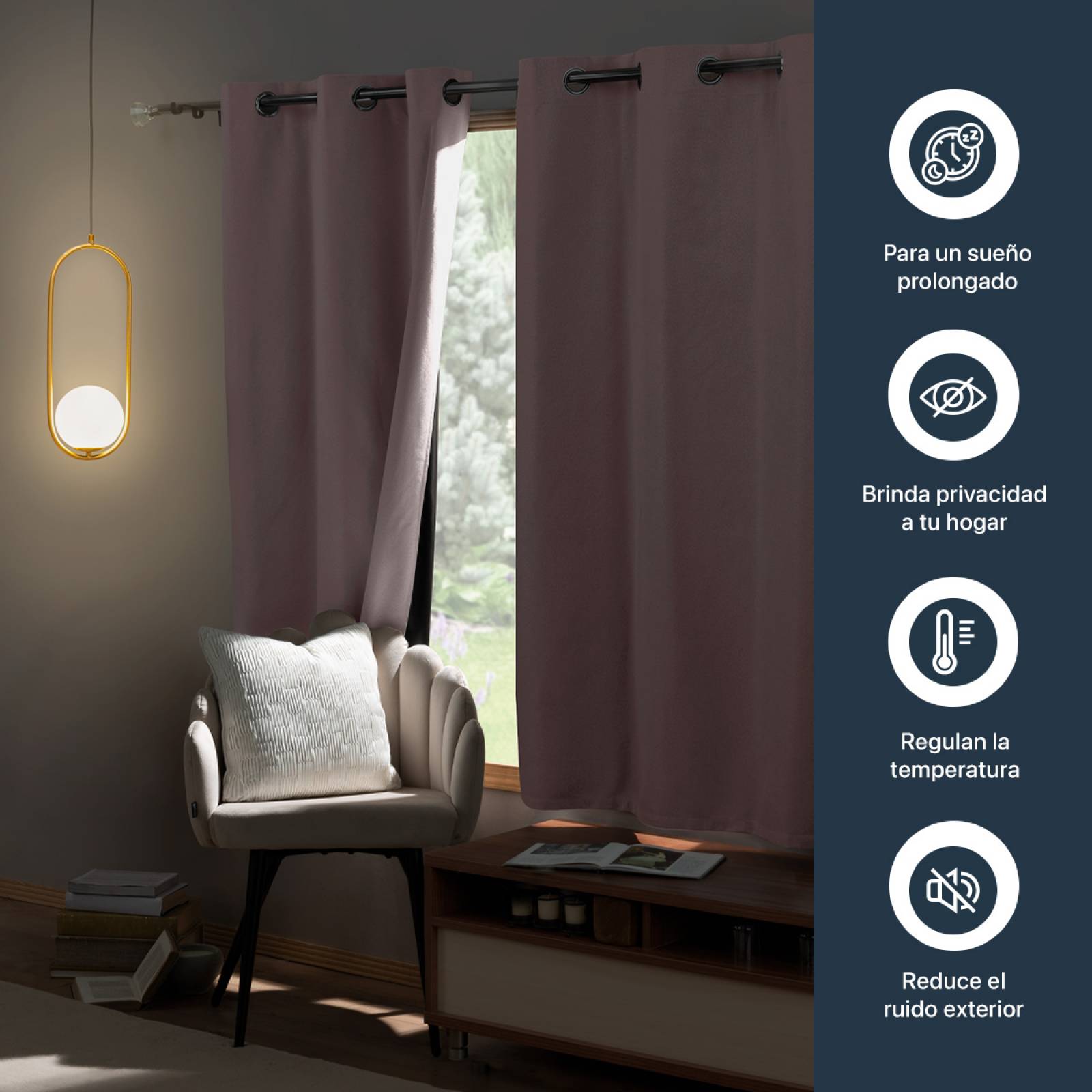 Cortinas 100% Blackout Textura Lino 2.14x1.60m Rosa ESQUIMAL