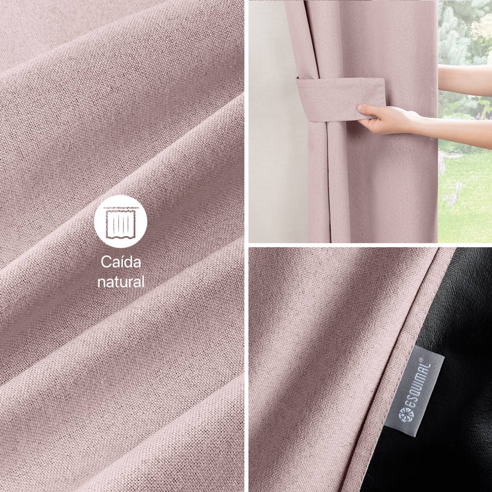 Cortinas 100% Blackout Textura Lino 2.14x1.60m Rosa ESQUIMAL