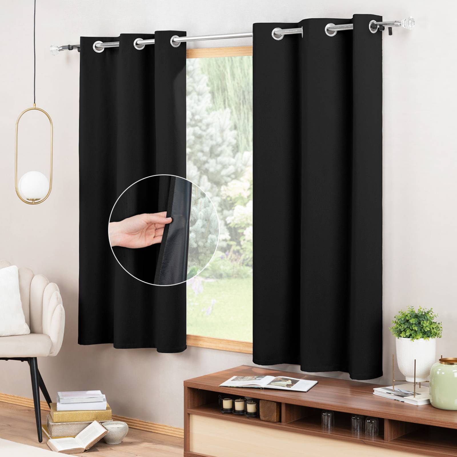 Cortinas 100% Blackout con Textura Lino 2.14x1.60m Negro ESQUIMAL