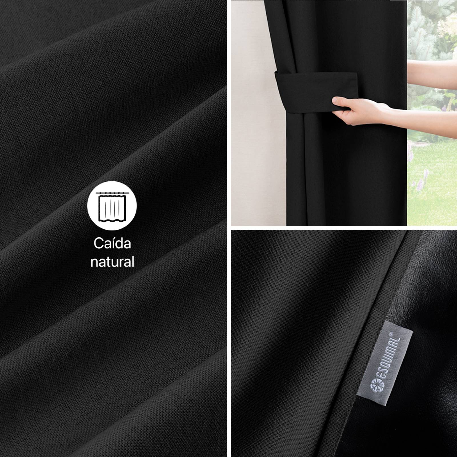 Cortinas 100% Blackout con Textura Lino 2.14x1.60m Negro ESQUIMAL