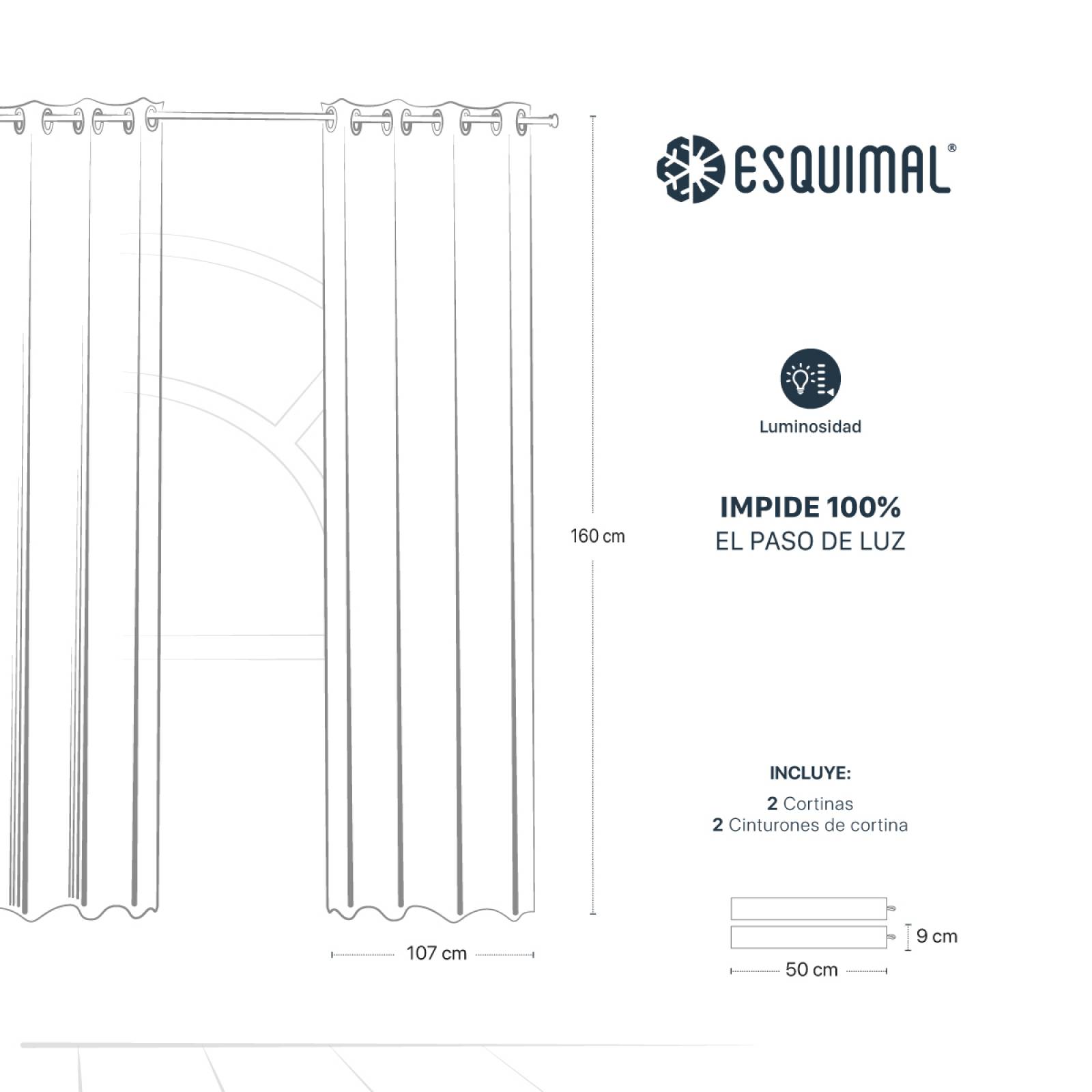 Cortinas 100% Blackout con Textura Lino 2.14x1.60m Negro ESQUIMAL