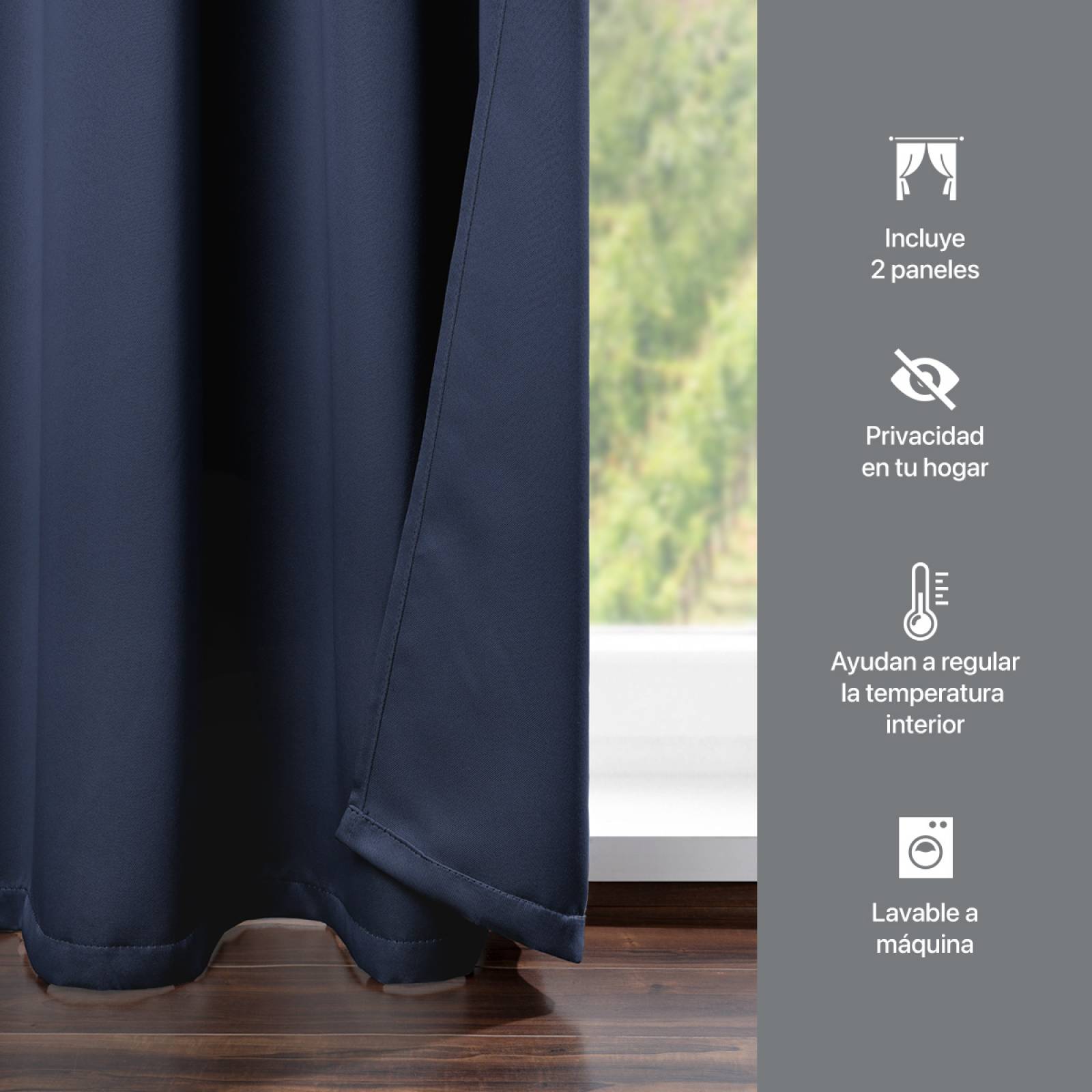 Cortina Blackout 2.80x2.20m - 2 Paneles Azul marino REAL TEXTIL