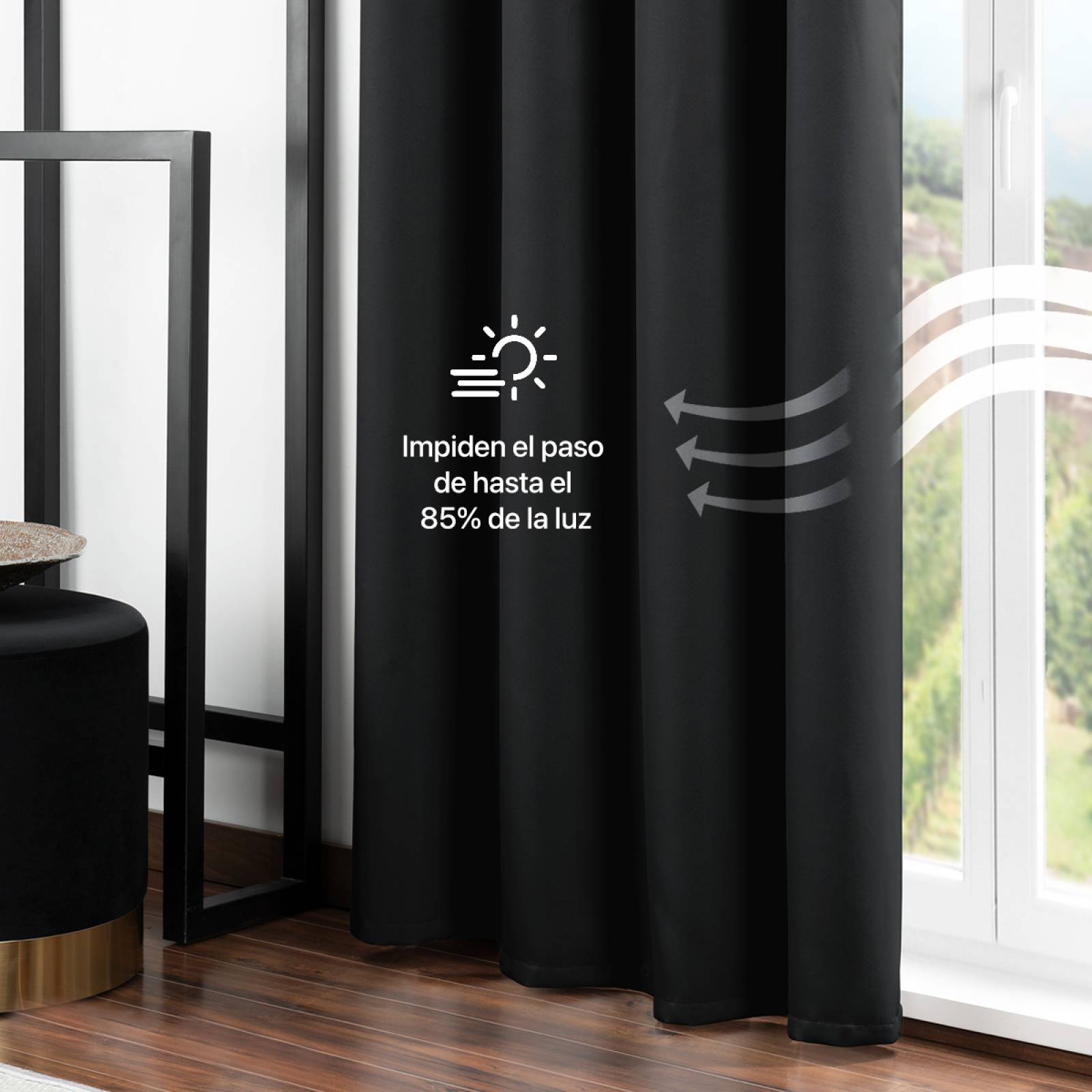 Cortina Blackout 2.80x2.20m - 2 Paneles Negro REAL TEXTIL