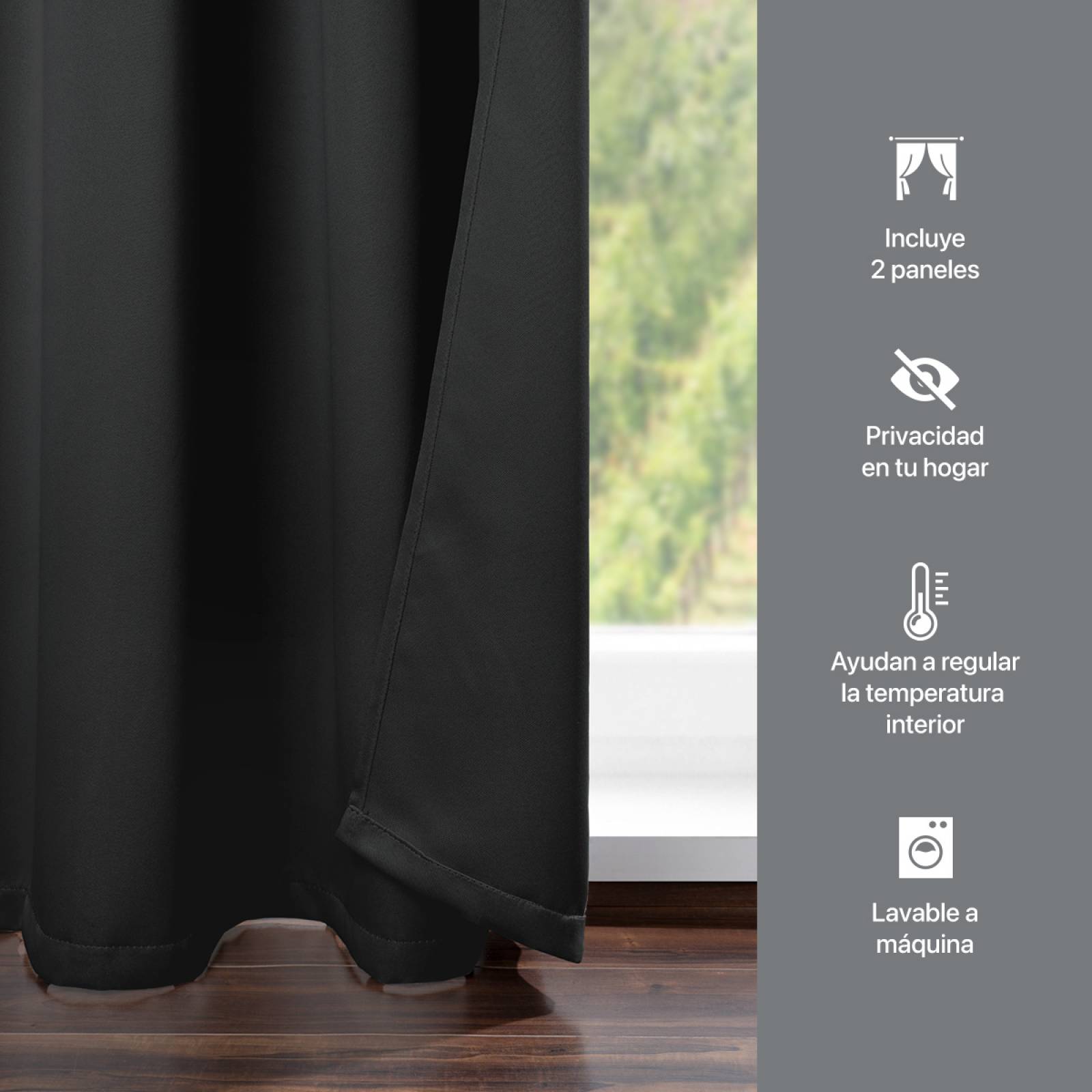 Cortina Blackout 2.80x2.20m - 2 Paneles Negro REAL TEXTIL