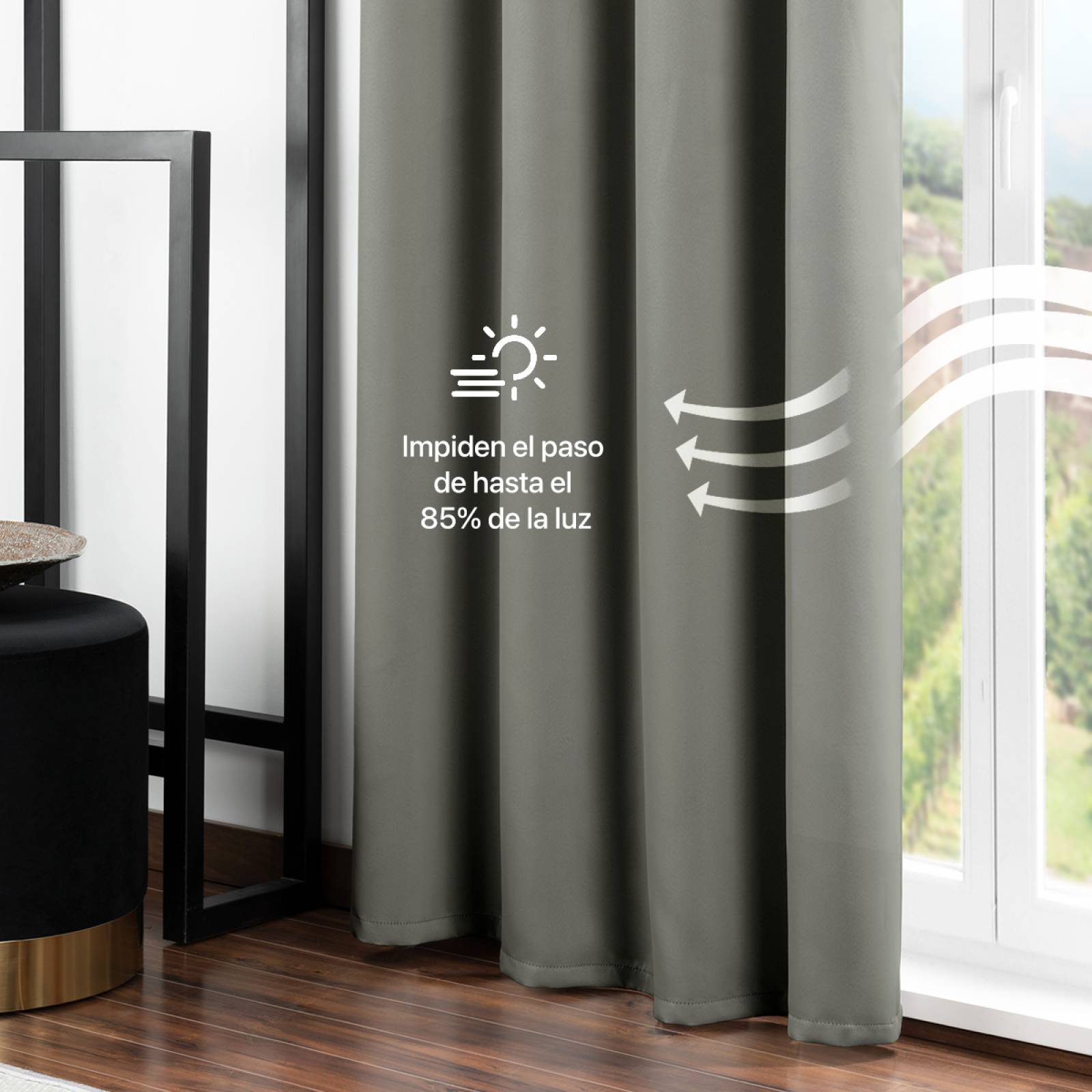 Cortina Blackout 2.80x2.20m - 2 Paneles Gris oscuro REAL TEXTIL