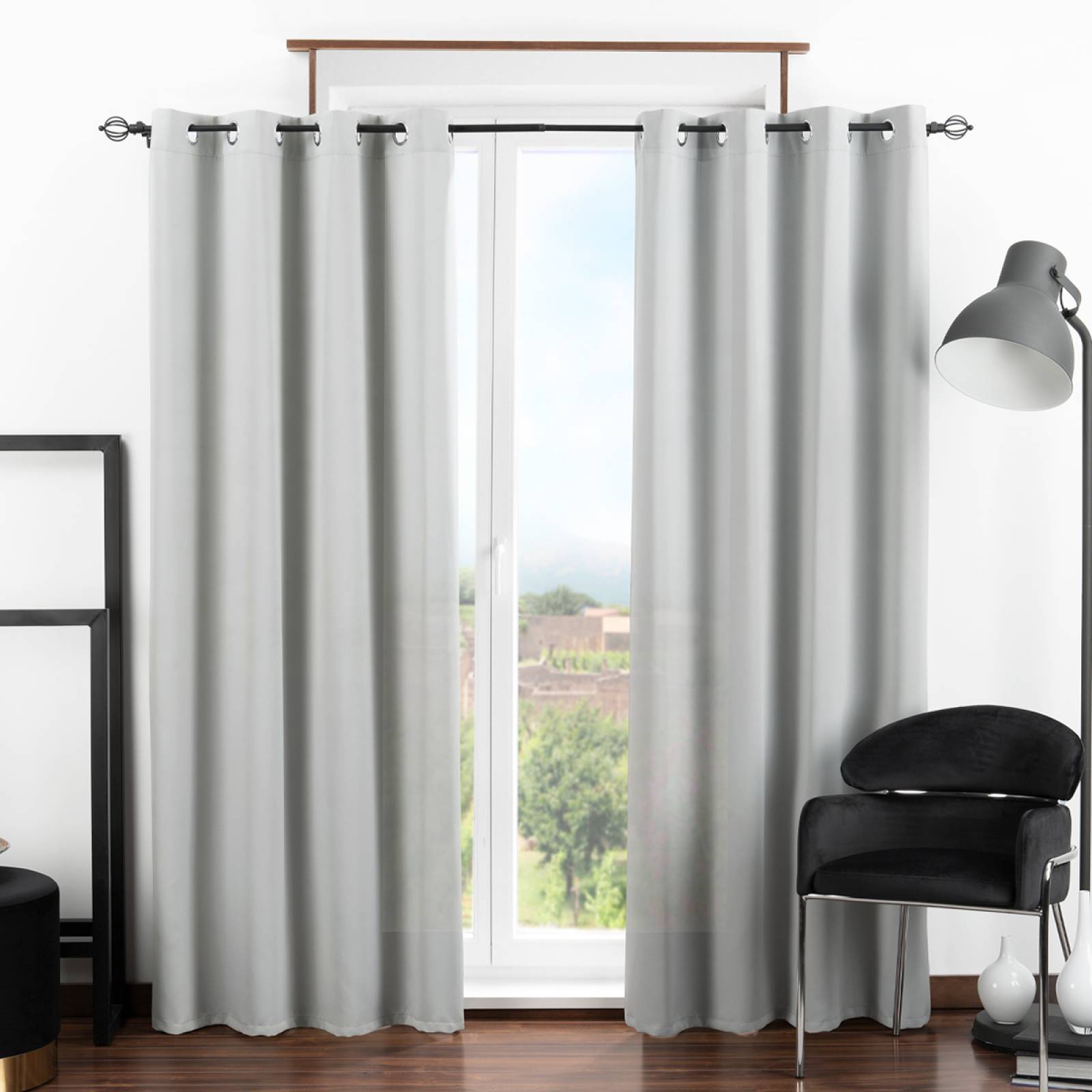 Cortina Blackout 2.74x2.13m - 2 Paneles Gris claro REAL TEXTIL