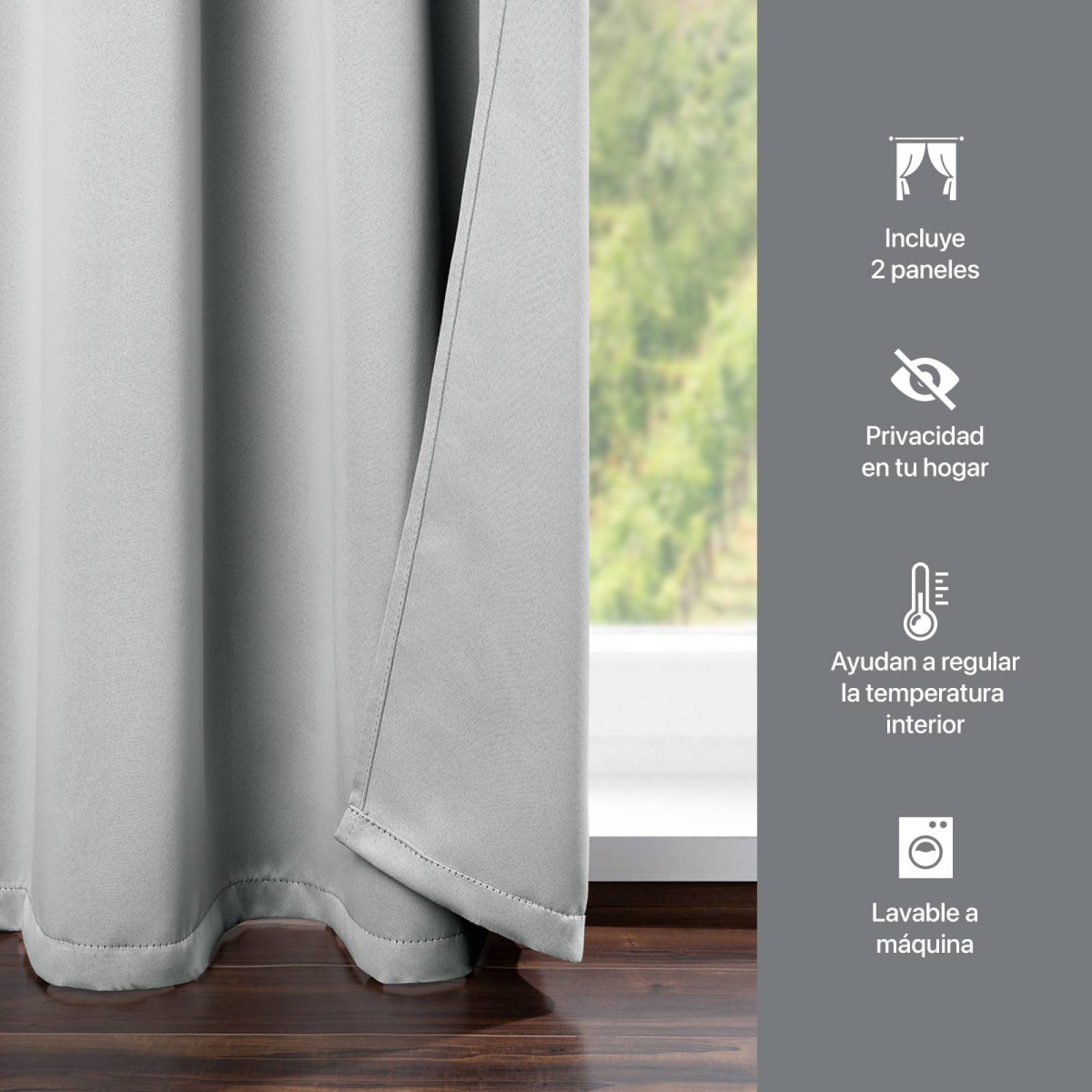 Cortina Blackout 2.74x2.13m - 2 Paneles Gris claro REAL TEXTIL