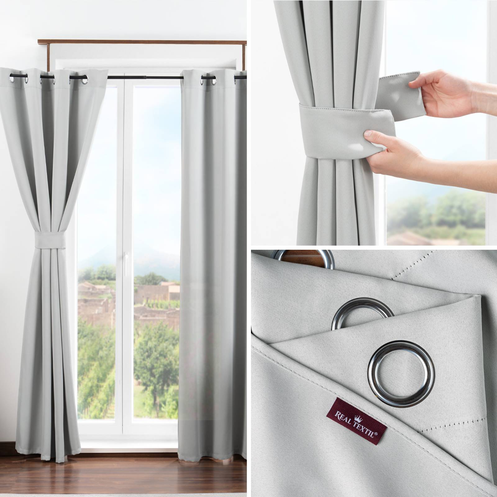 Cortina Blackout 2.74x2.13m - 2 Paneles Gris claro REAL TEXTIL