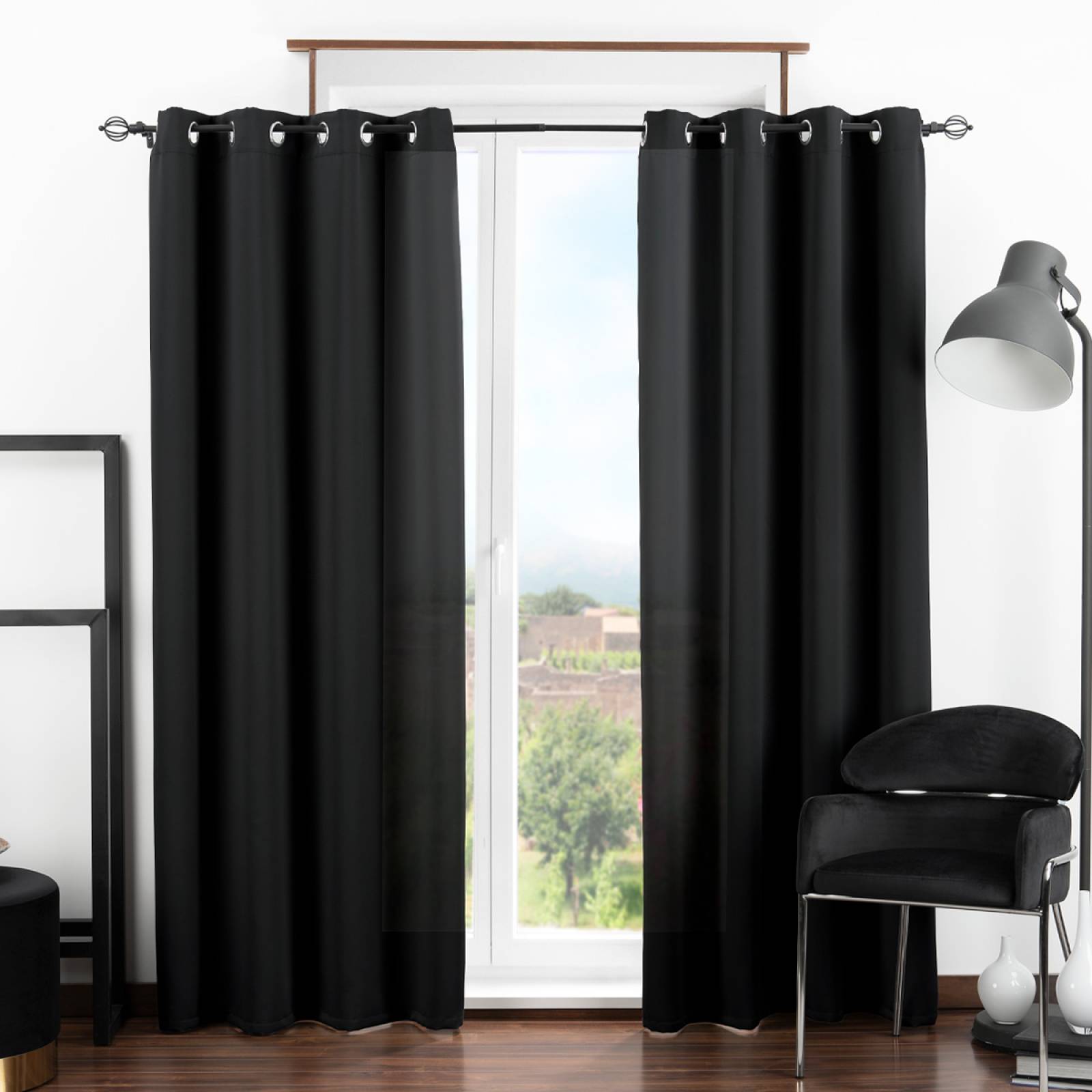Cortina Blackout 2.74x2.13m - 2 Paneles Negro REAL TEXTIL