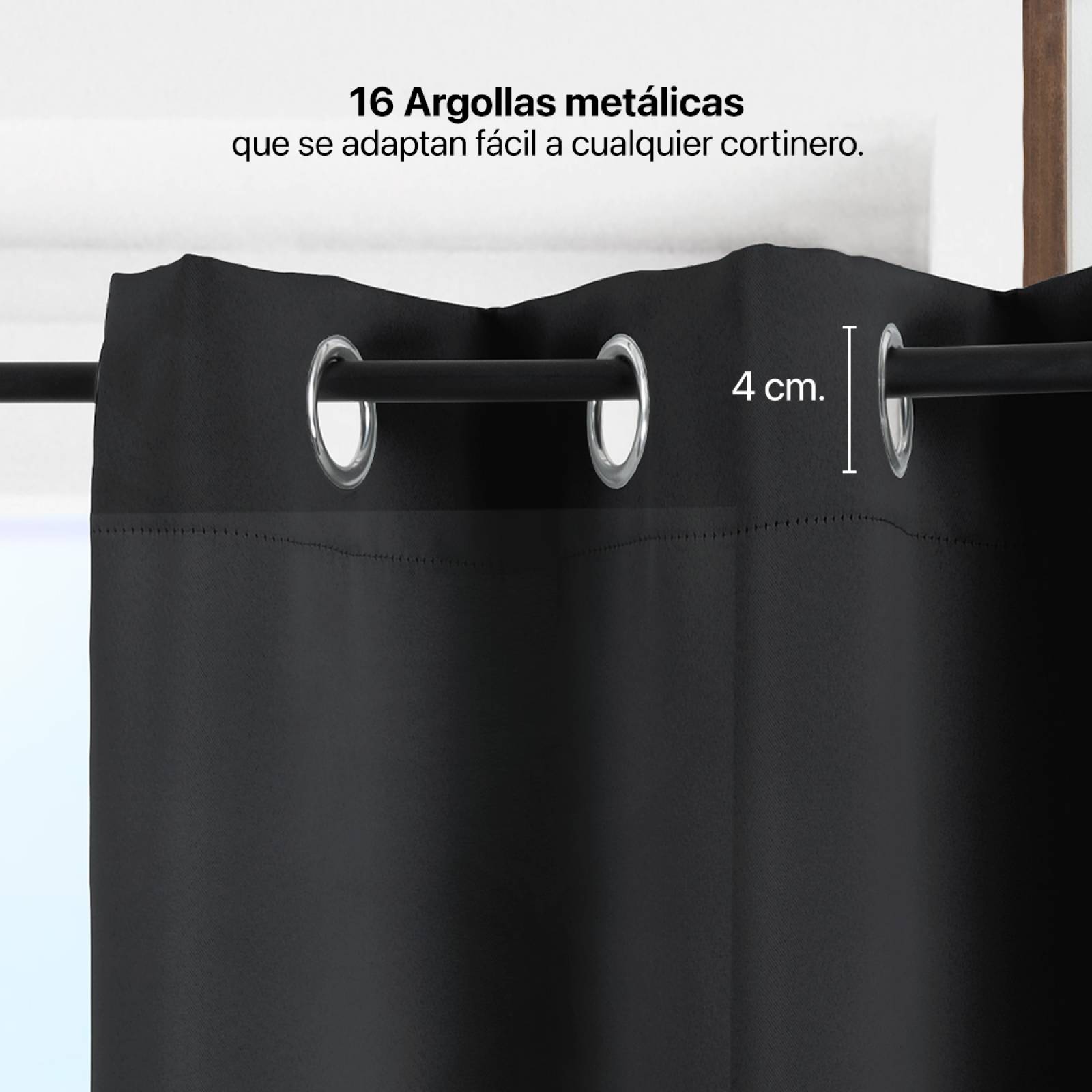 Cortina Blackout 2.74x2.13m - 2 Paneles Negro REAL TEXTIL