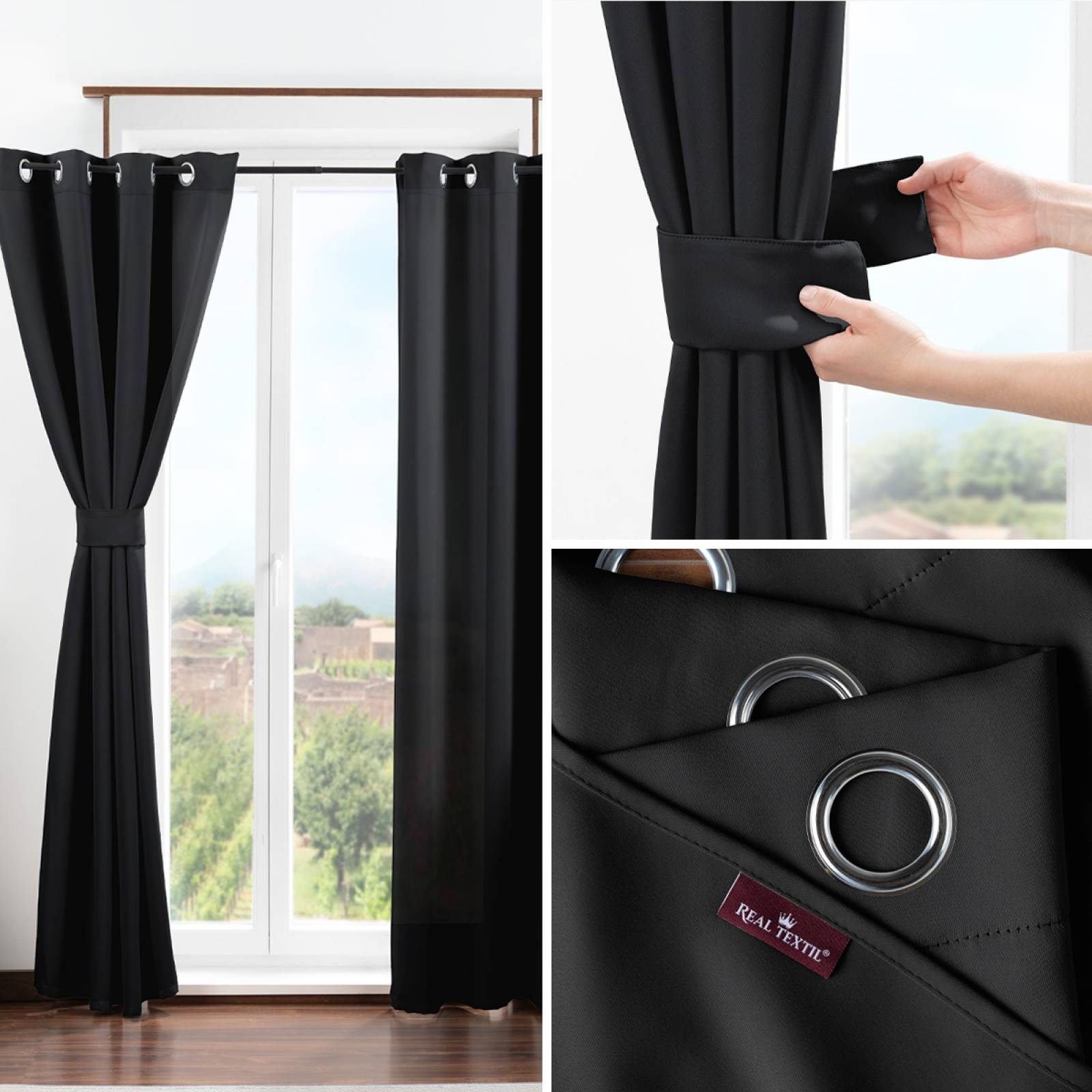 Cortina Blackout 2.74x2.13m - 2 Paneles Negro REAL TEXTIL