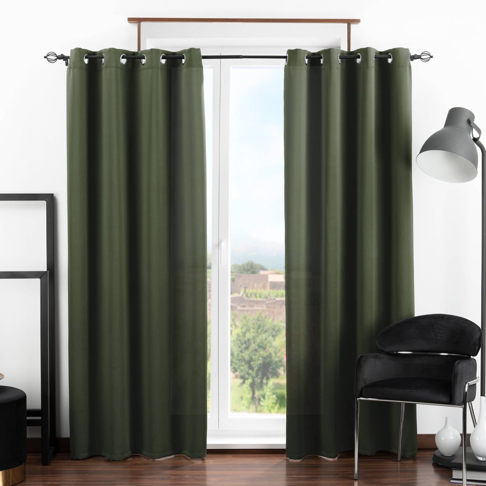Cortina Blackout 2.74x2.13m - 2 Paneles Verde oliva REAL TEXTIL