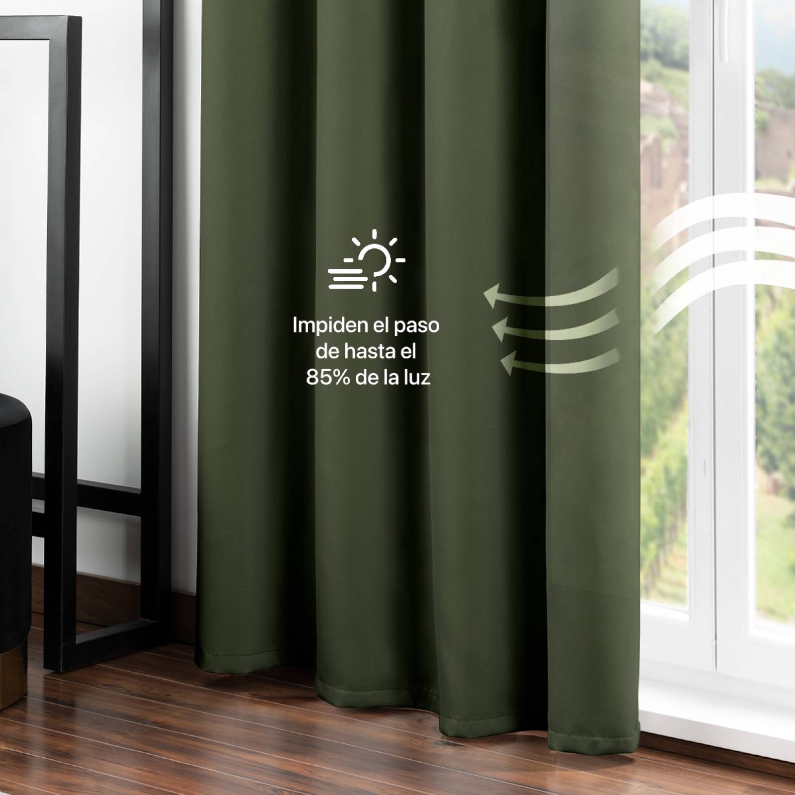 Cortina Blackout 2.74x2.13m - 2 Paneles Verde oliva REAL TEXTIL