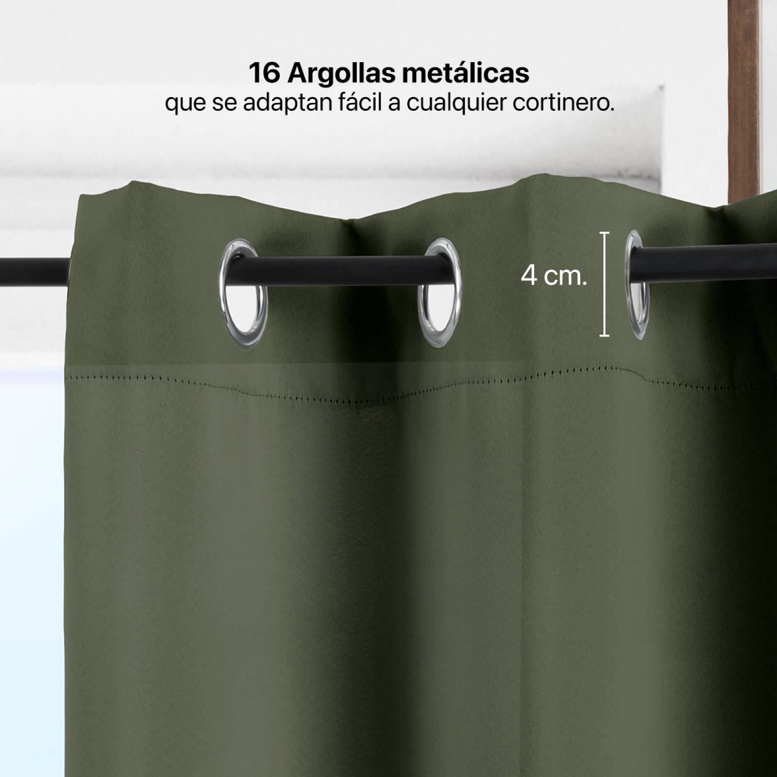 Cortina Blackout 2.74x2.13m - 2 Paneles Verde oliva REAL TEXTIL