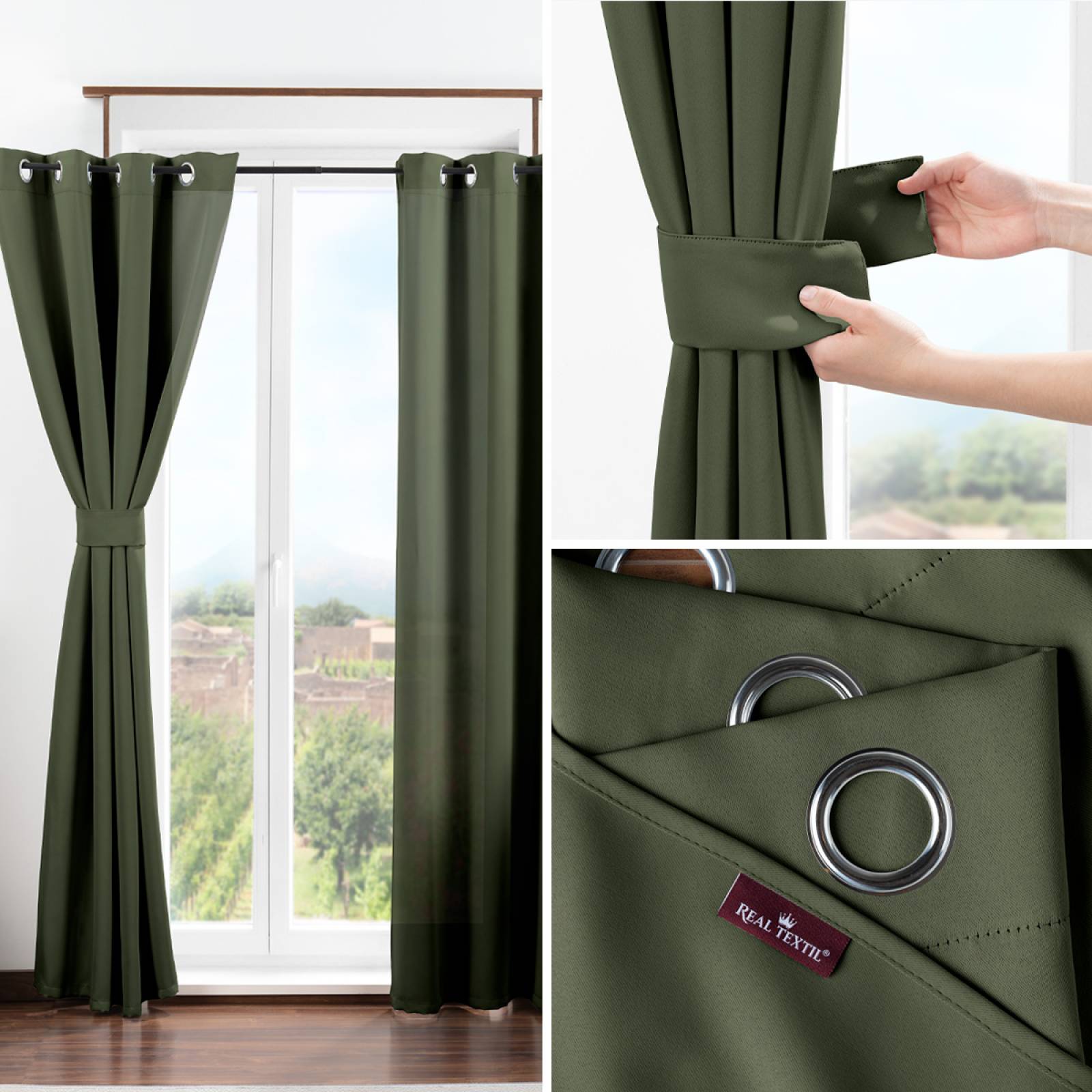 Cortina Blackout 2.74x2.13m - 2 Paneles Verde oliva REAL TEXTIL