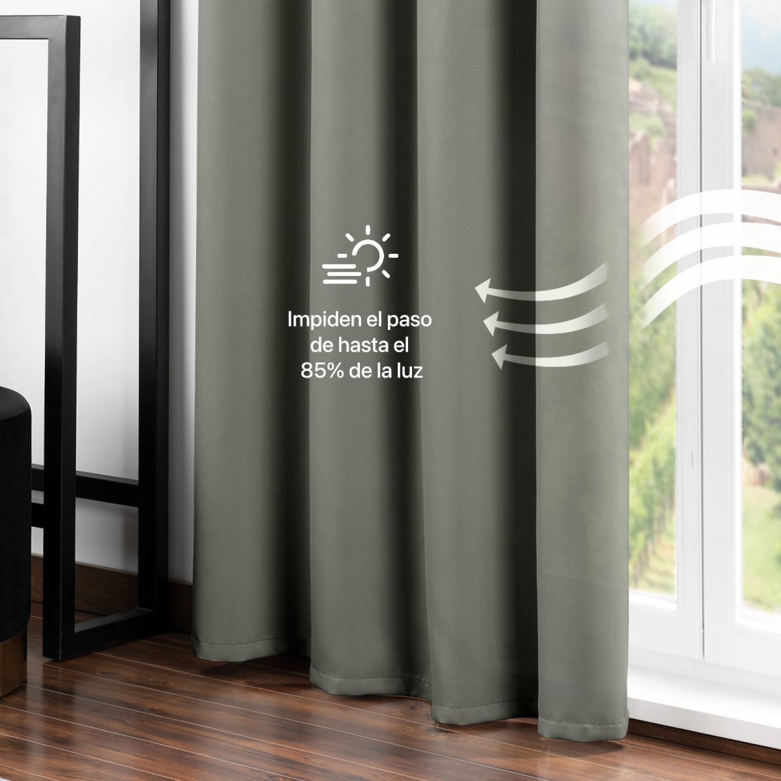 Cortina Blackout 2.74x2.13m - 2 Paneles Gris oscuro REAL TEXTIL