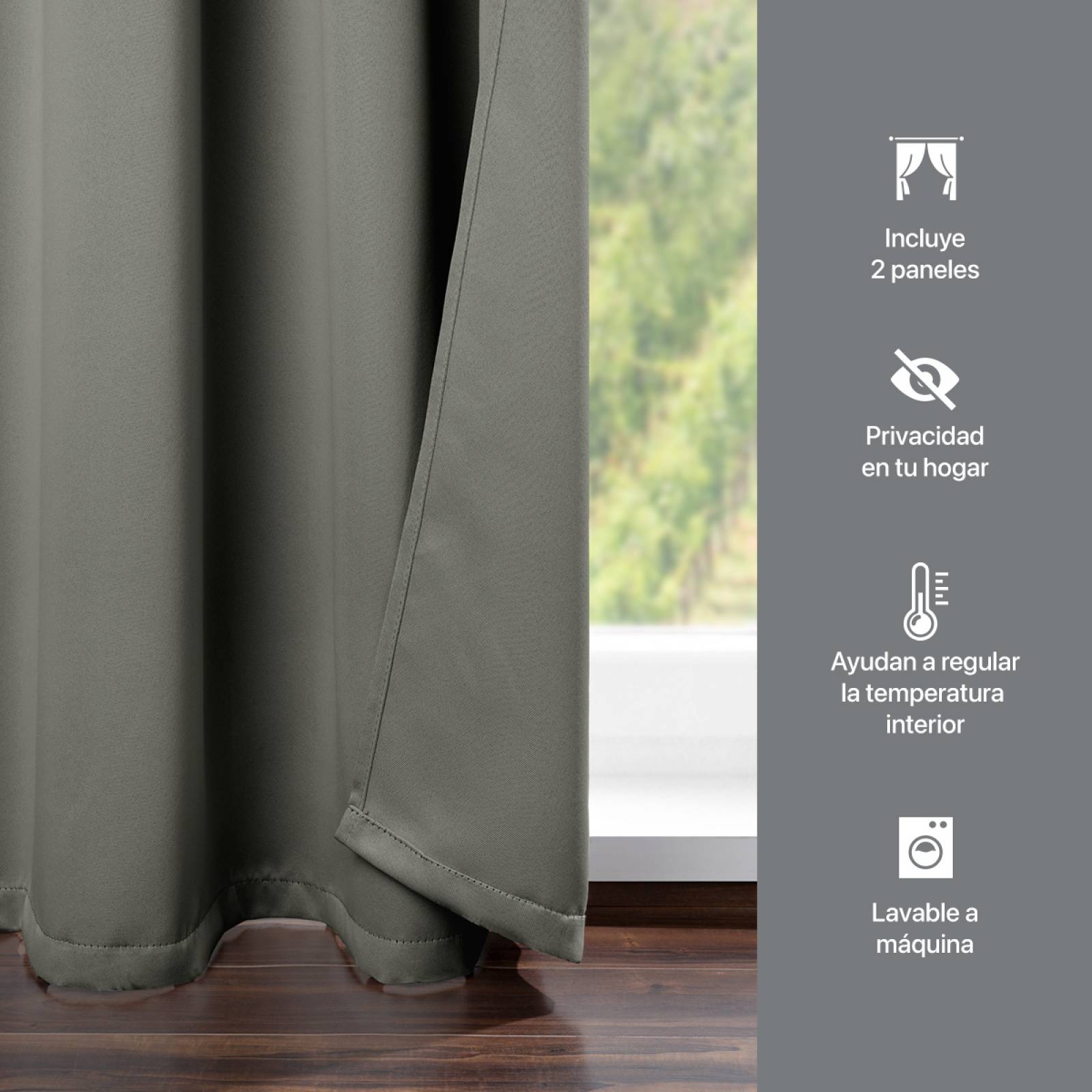 Cortina Blackout 2.74x2.13m - 2 Paneles Gris oscuro REAL TEXTIL