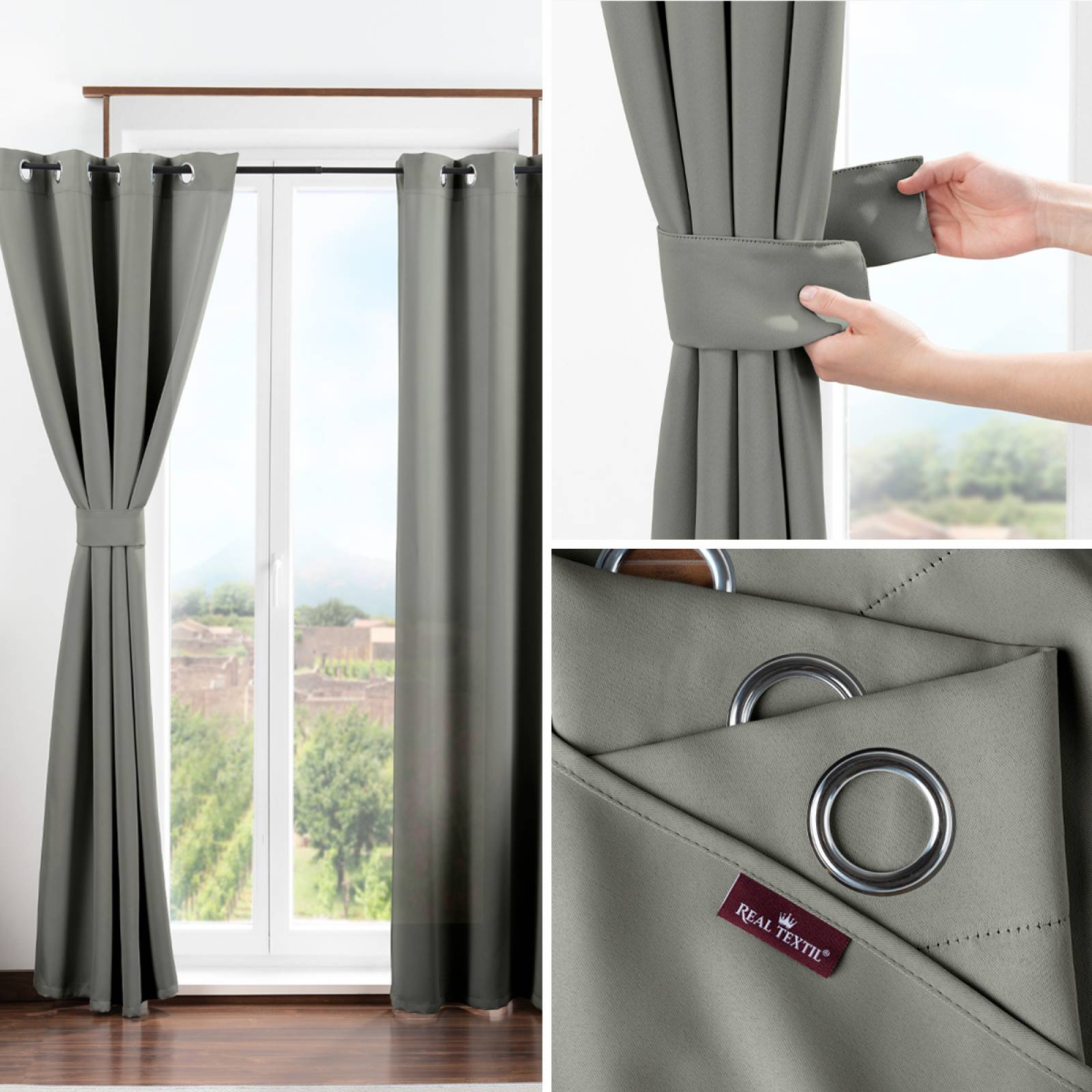 Cortina Blackout 2.74x2.13m - 2 Paneles Gris oscuro REAL TEXTIL