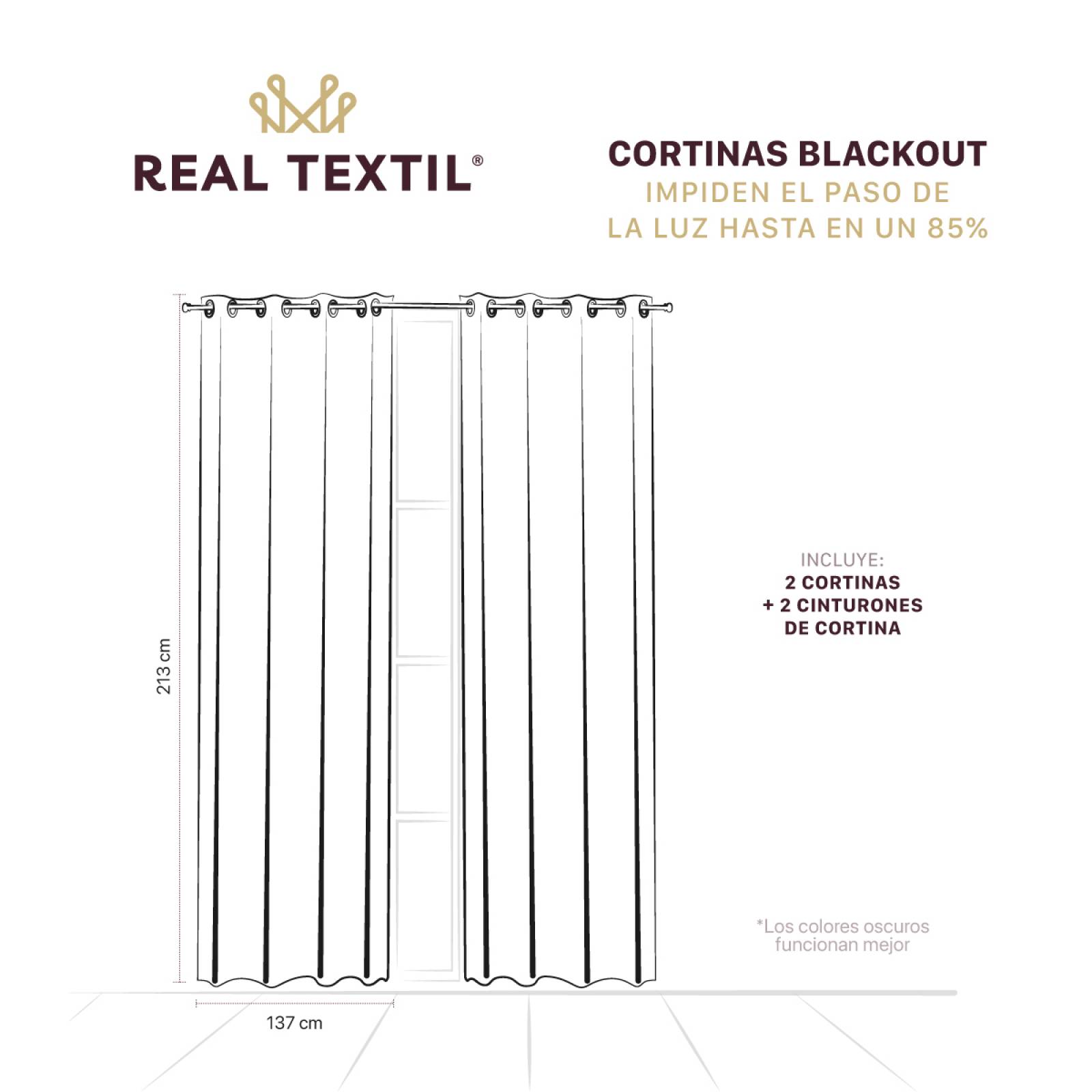 Cortina Blackout 2.74x2.13m - 2 Paneles Gris oscuro REAL TEXTIL