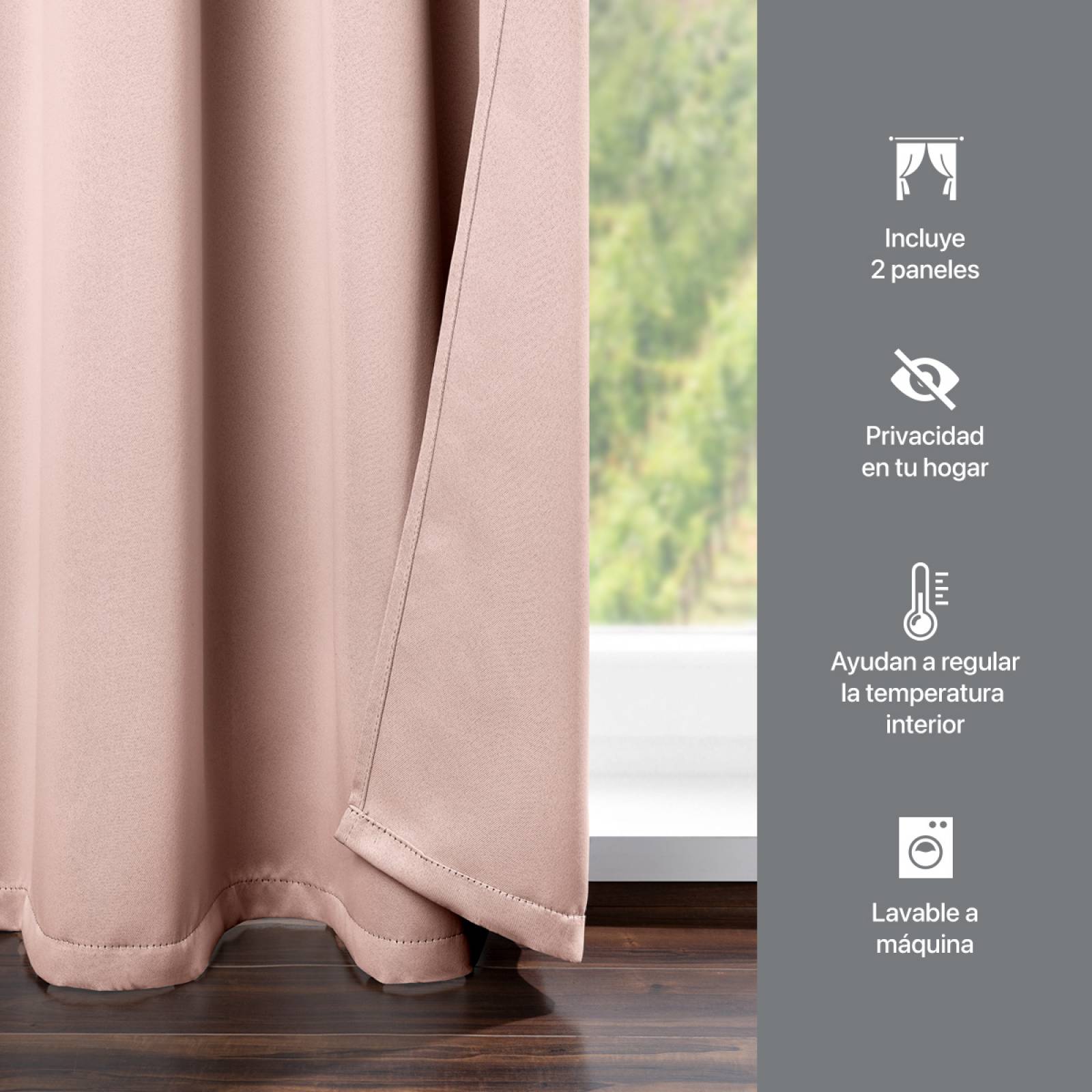 Cortina Blackout 2.74x2.13m - 2 Paneles Rosa REAL TEXTIL