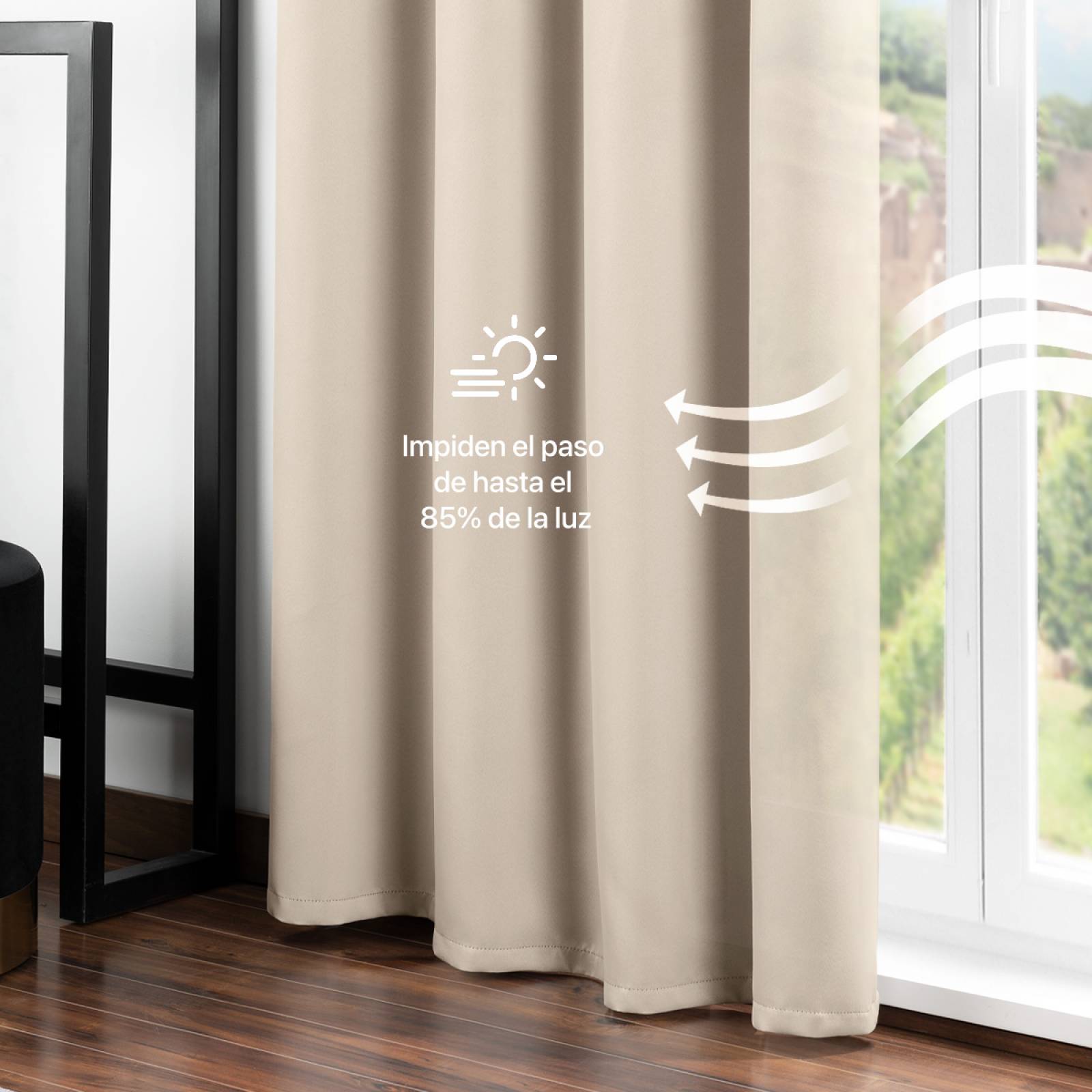 Cortina Blackout 2.74x2.13m - 2 Paneles Beige REAL TEXTIL