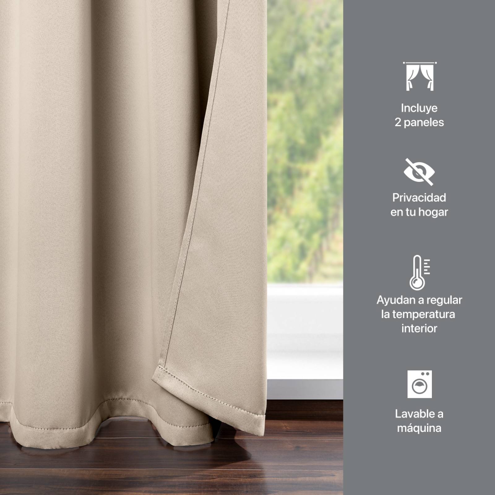 Cortina Blackout 2.74x2.13m - 2 Paneles Beige REAL TEXTIL