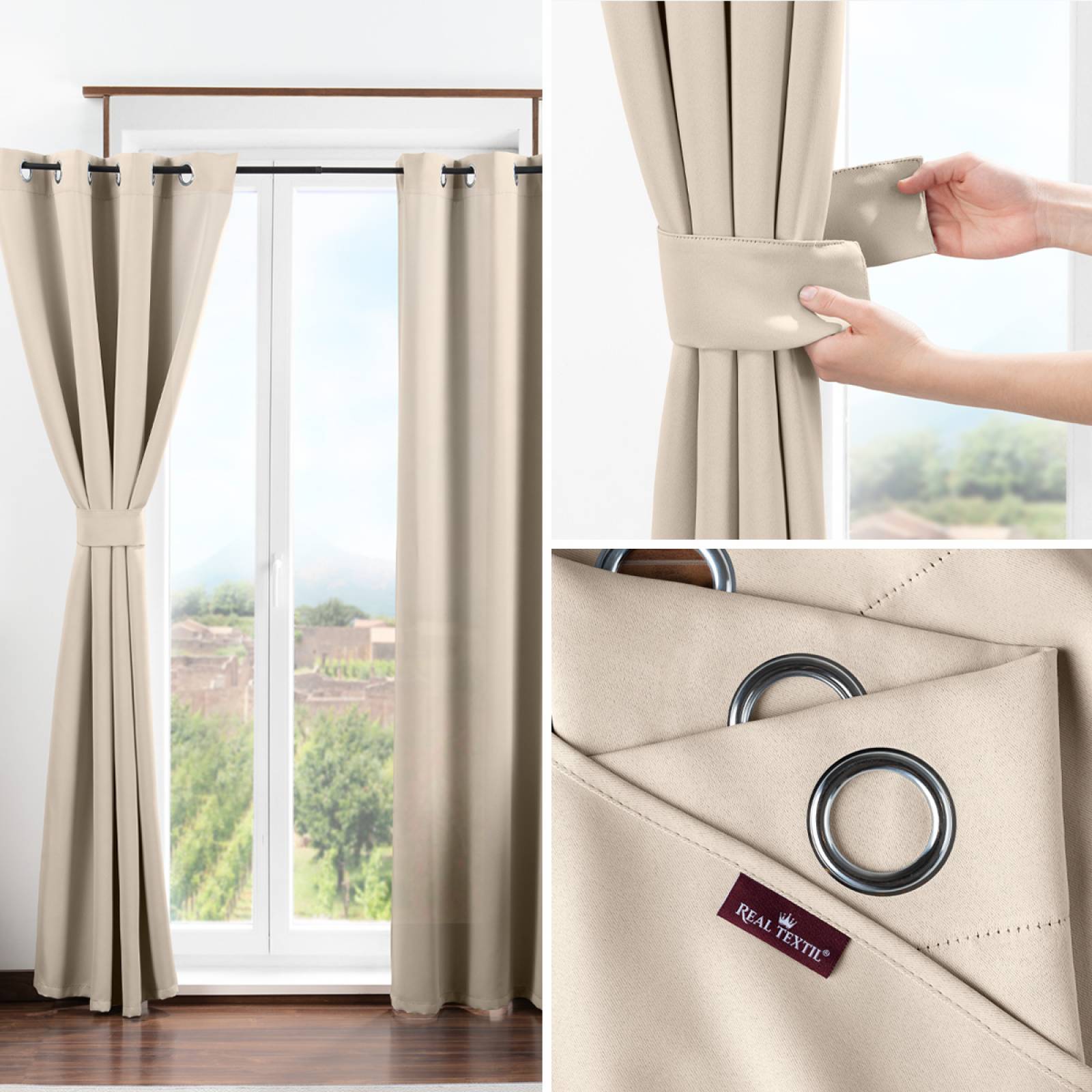 Cortina Blackout 2.74x2.13m - 2 Paneles Beige REAL TEXTIL