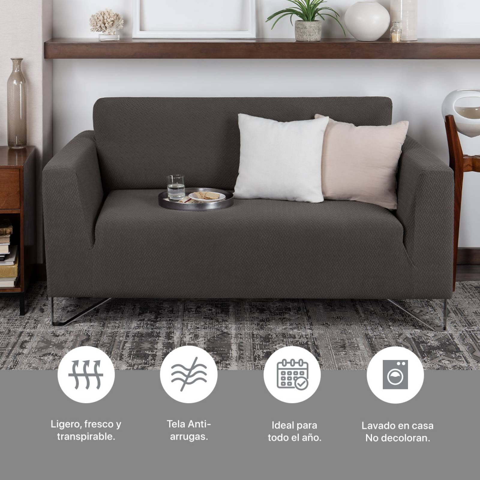 Protector De Sala Elástico 3 Piezas ( Ch- M- G) Gris Oxford Oscuro REAL TEXTIL