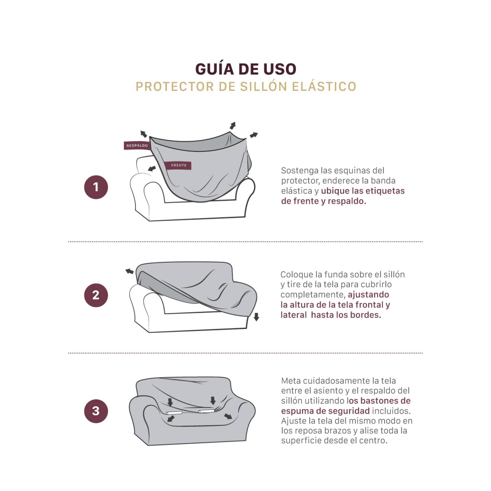 Protector De Sala Elástico 3 Piezas ( Ch- M- G) Gris Oxford Oscuro REAL TEXTIL