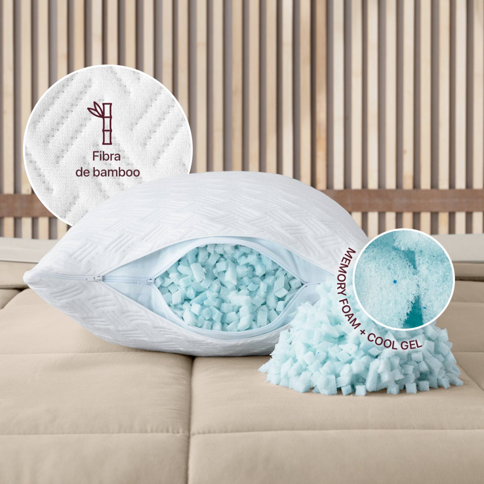 Almohada Memory Foam Ajustable Estándar C/funda REAL TEXTIL